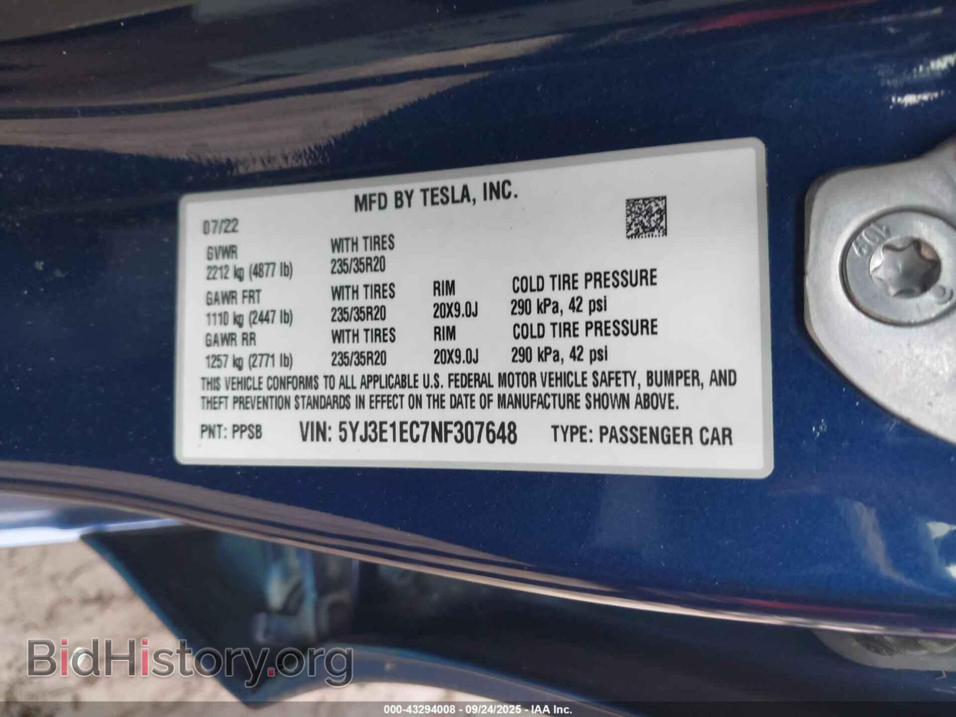 2022 TESLA MODEL 3 - VIN: 5YJ3E1EC7NF307648 - Фото 9