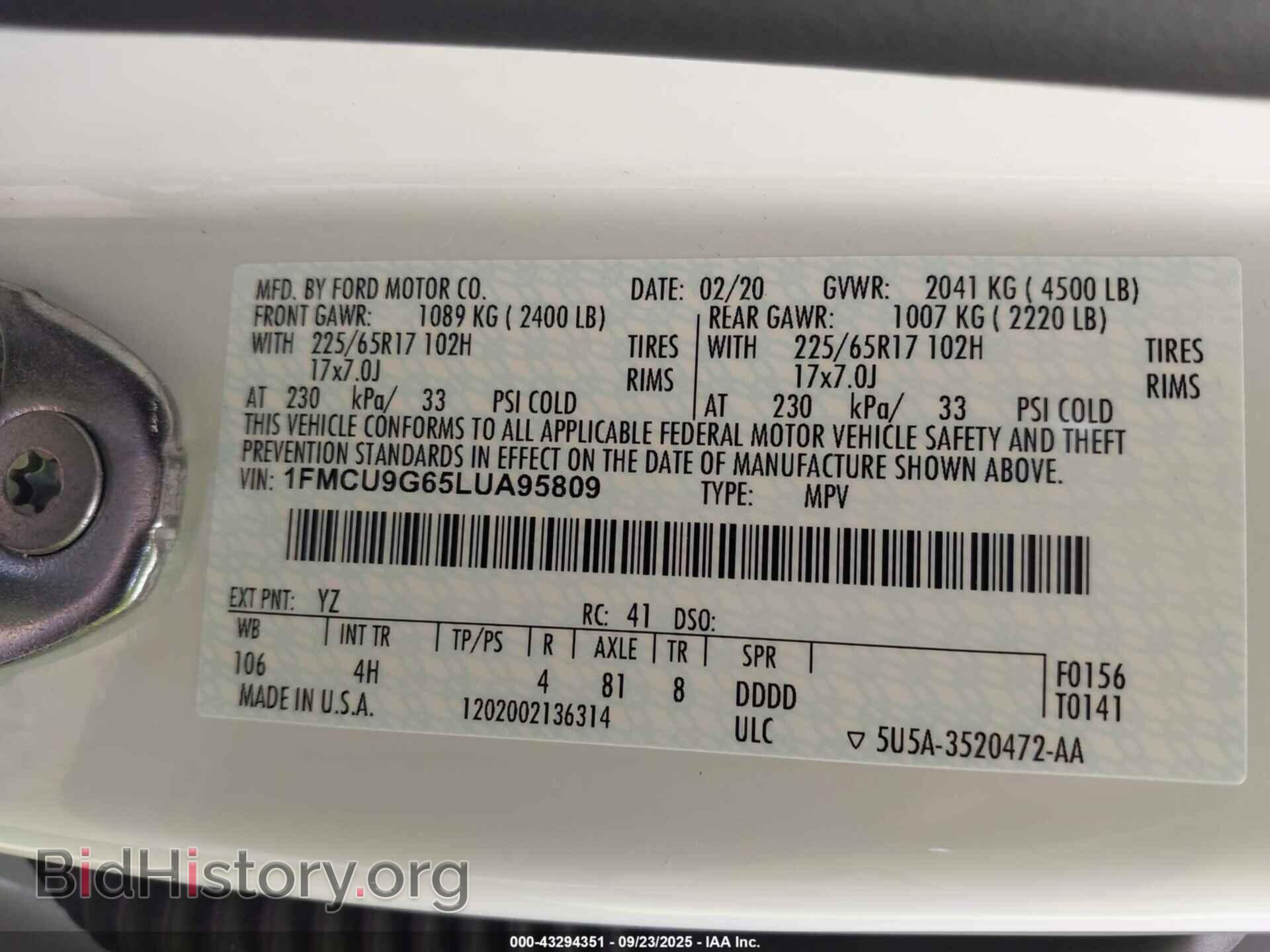 2020 FORD ESCAPE - VIN: 1FMCU9G65LUA95809 - Photo 9