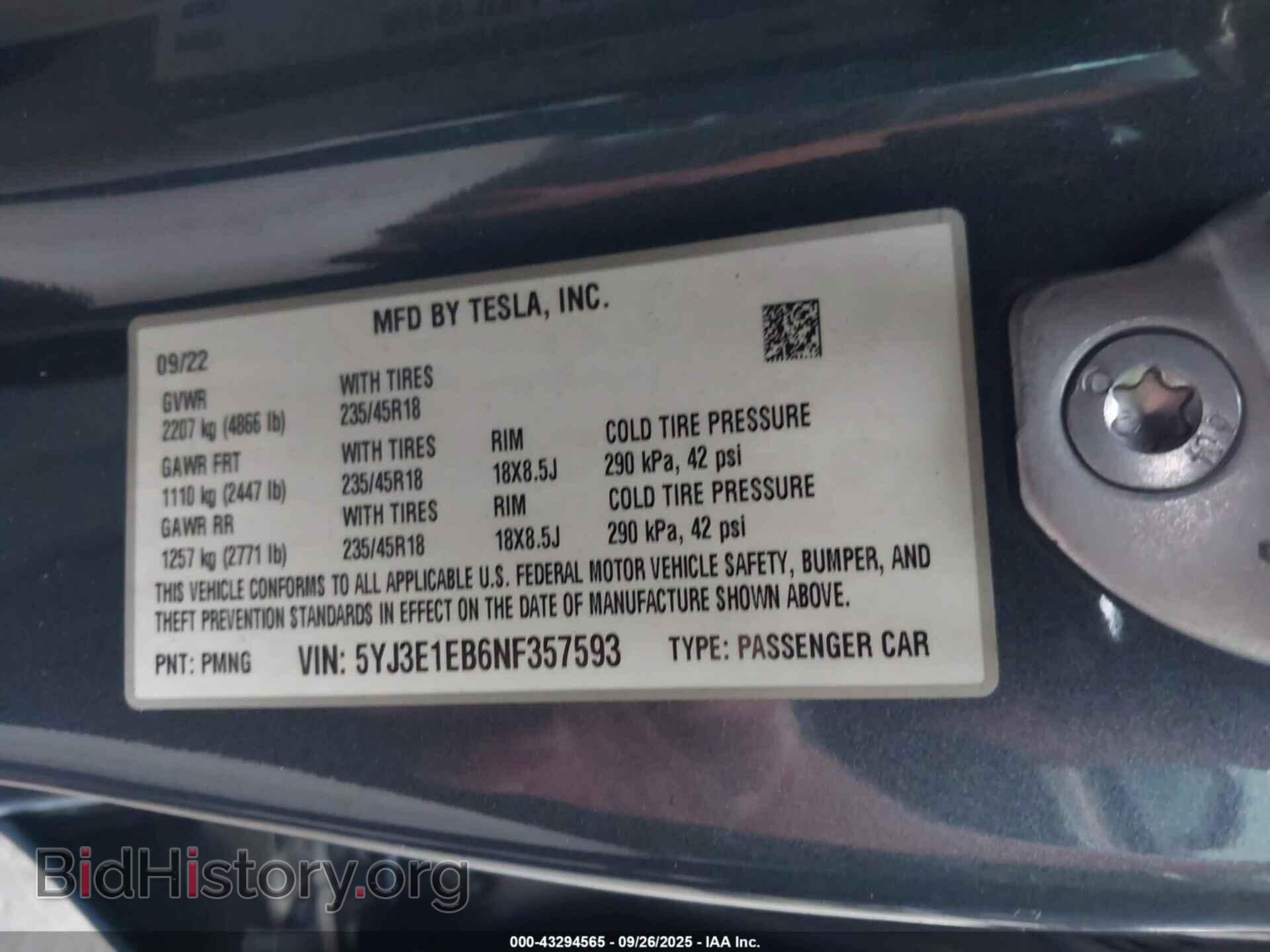 2022 TESLA MODEL 3 - VIN: 5YJ3E1EB6NF357593 - Фото 9