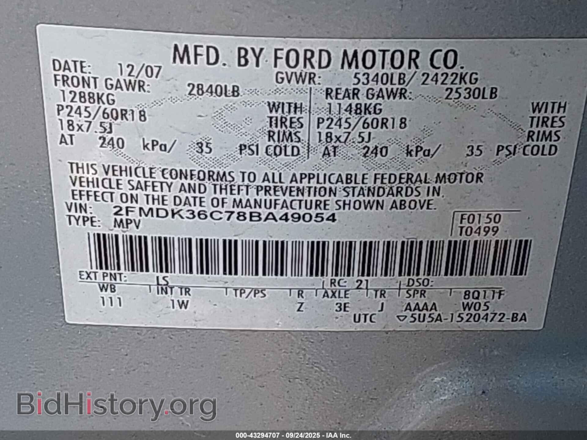 2008 FORD EDGE - VIN: 2FMDK36C78BA49054 - Фото 9