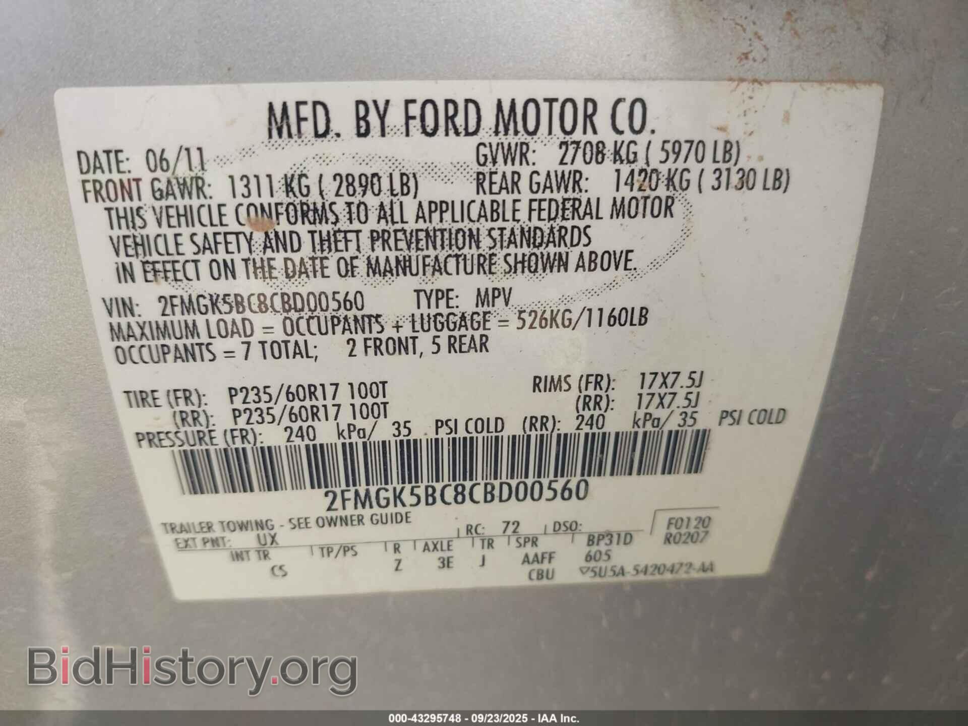 2012 FORD FLEX - VIN: 2FMGK5BC8CBD00560 - Фото 9