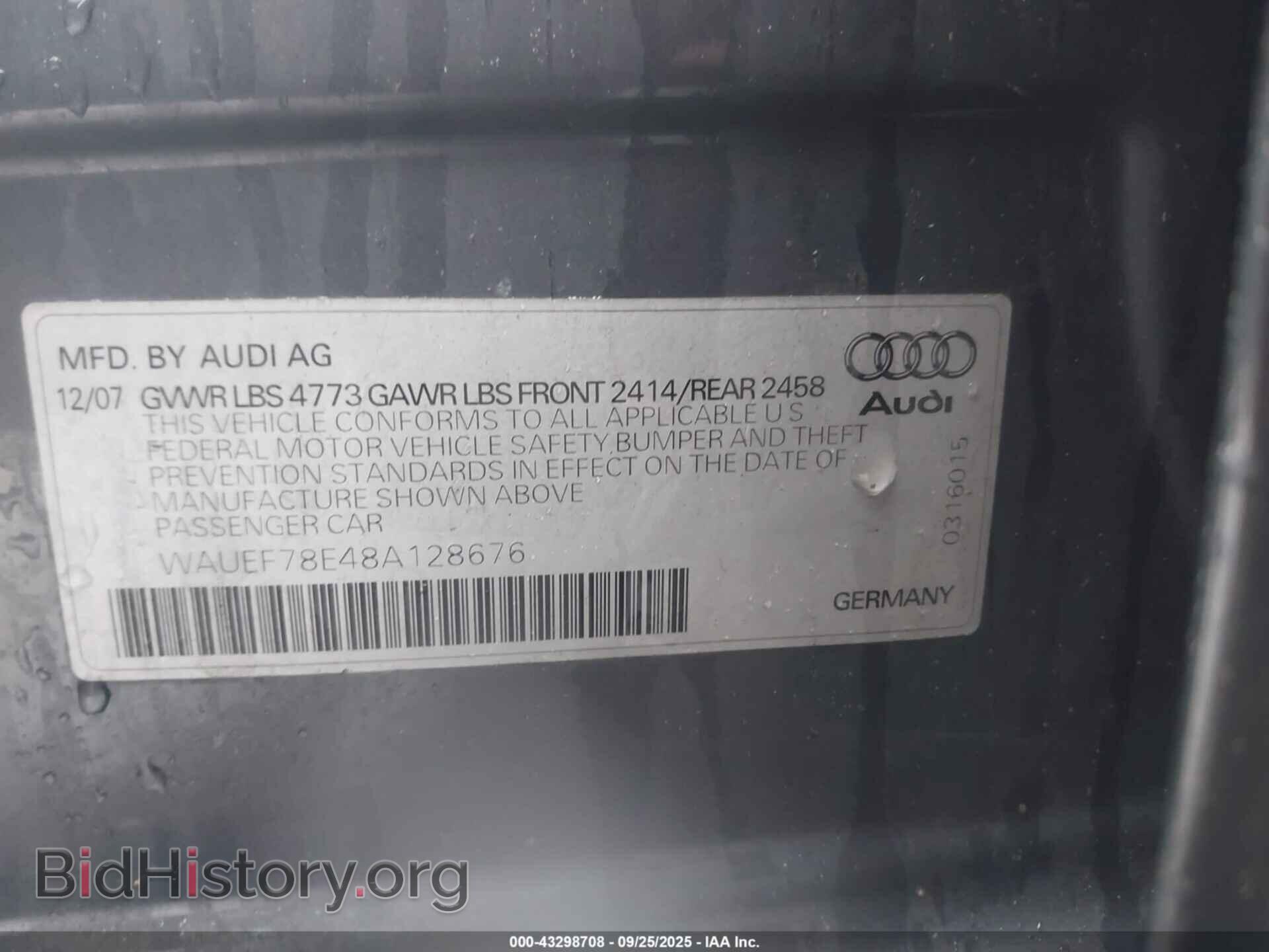 2008 AUDI A4 - VIN: WAUEF78E48A128676 - Фото 9