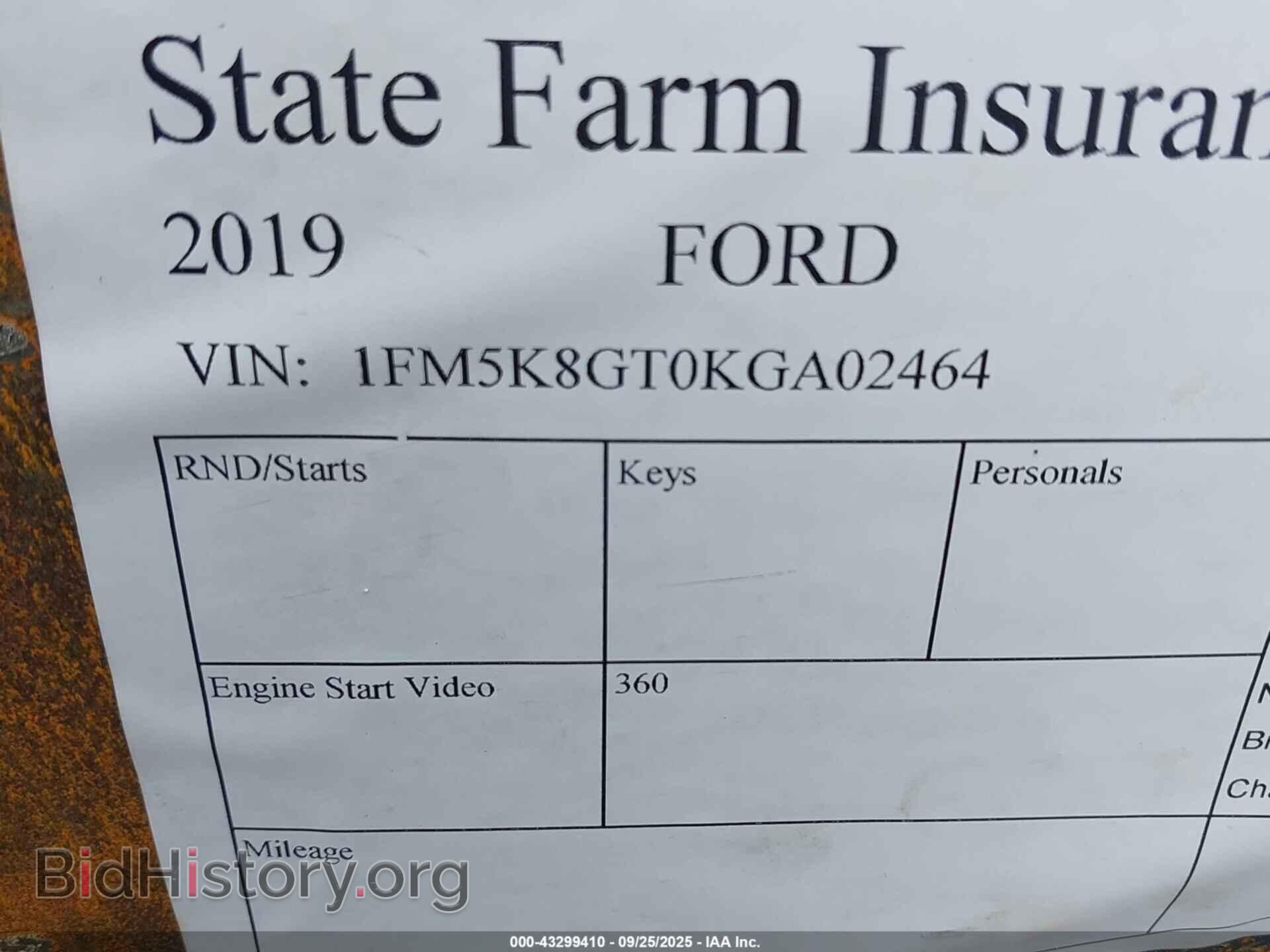 2019 FORD EXPLORER - VIN: 1FM5K8GT0KGA02464 - Фото 9
