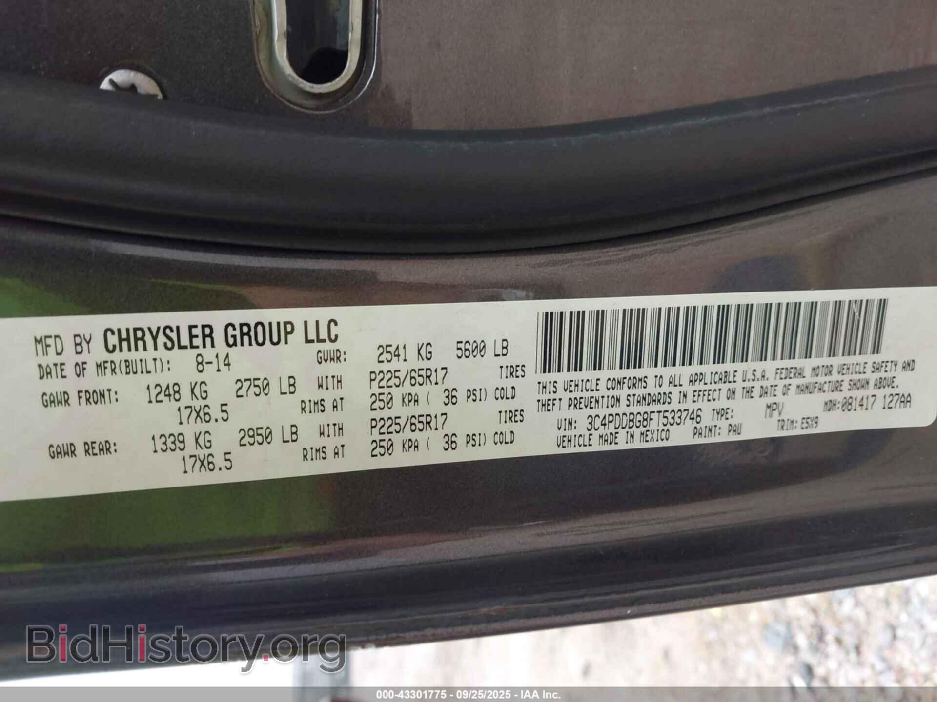 2015 DODGE JOURNEY - VIN: 3C4PDDBG8FT533746 - Фото 9