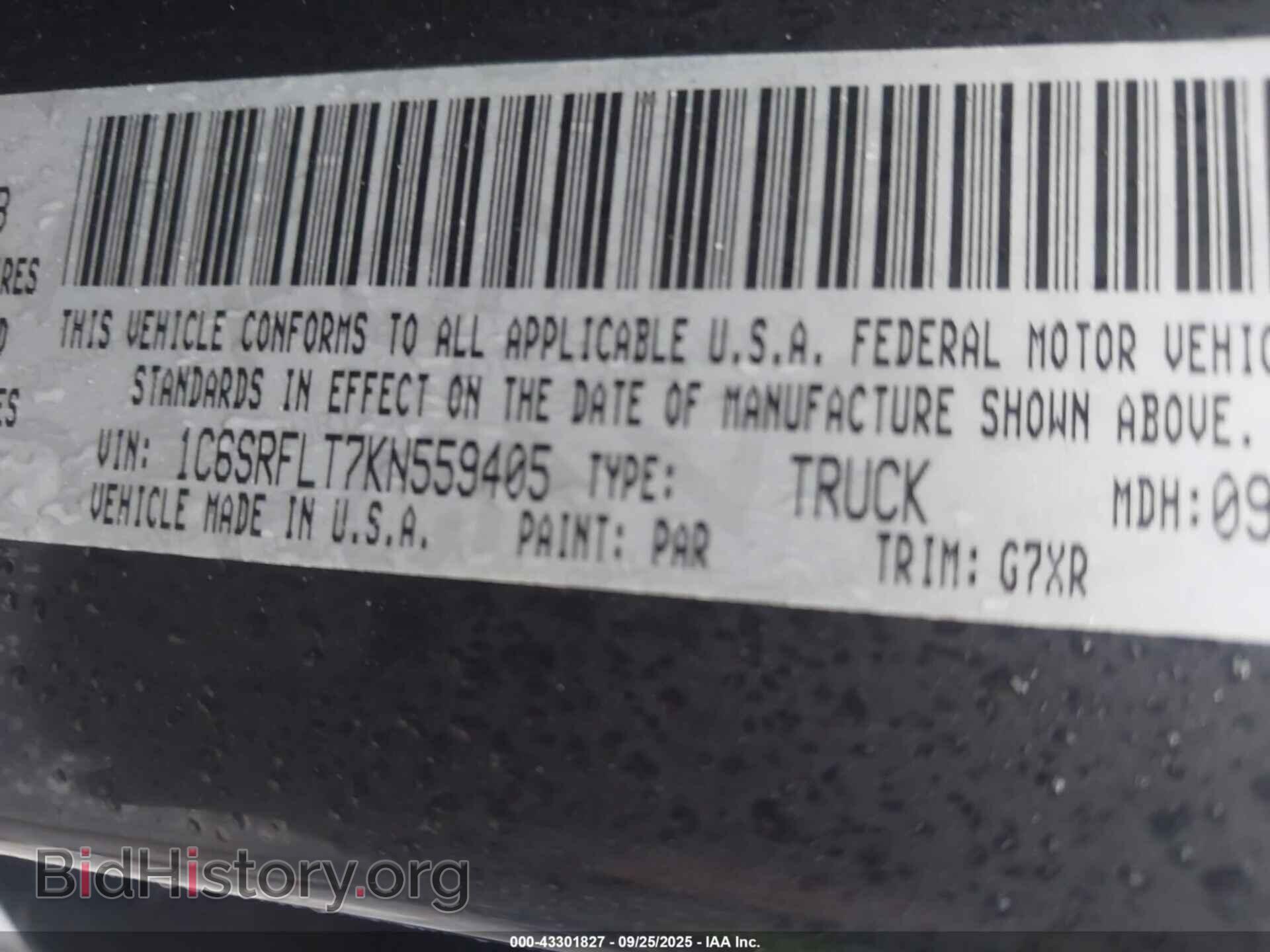 2019 RAM 1500 - VIN: 1C6SRFLT7KN559405 - Фото 9