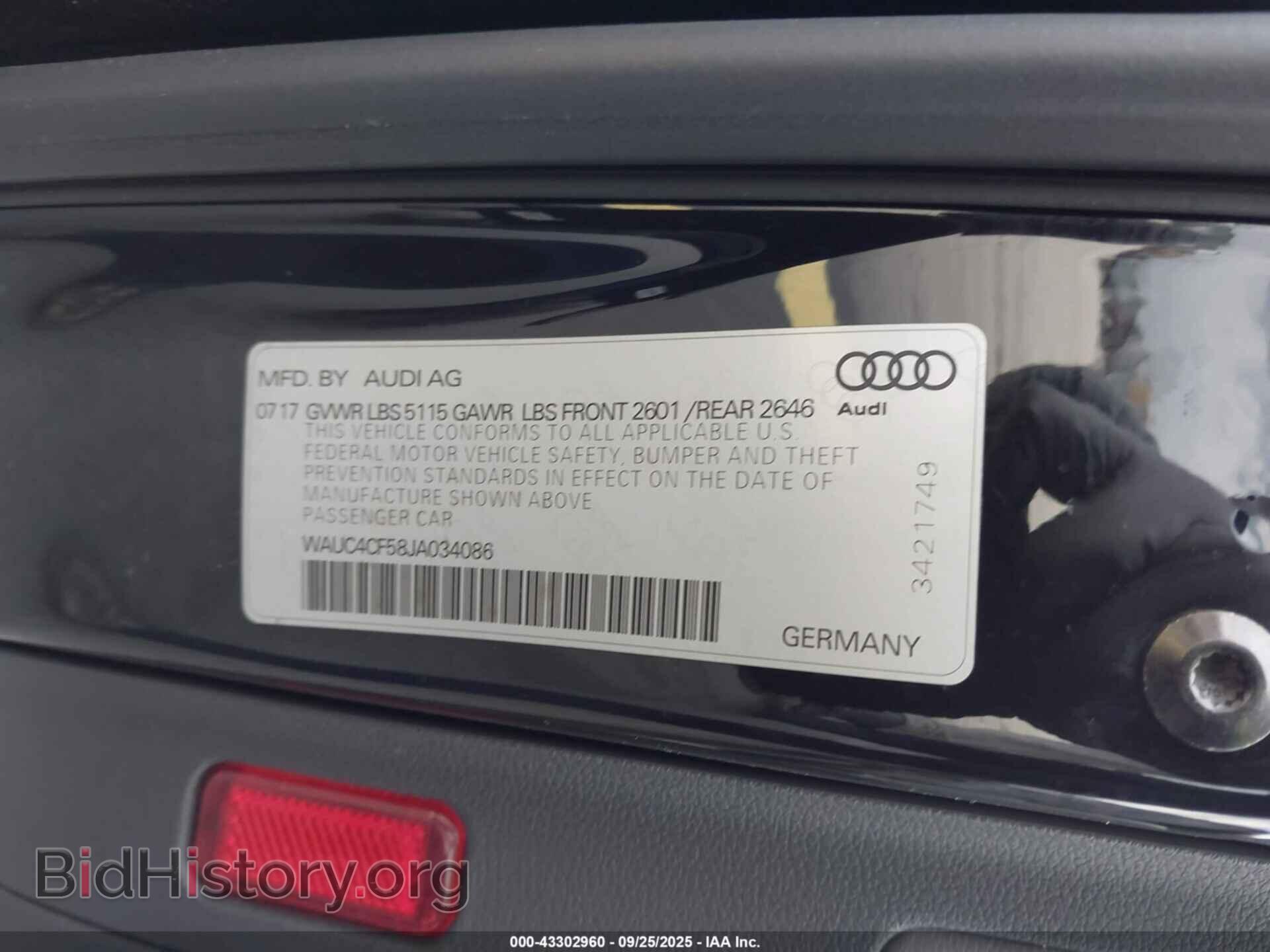 2018 AUDI S5 - VIN: WAUC4CF58JA034086 - Фото 9