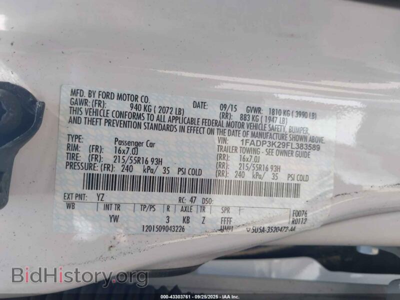 2015 Ford FOCUS (VIN 1FADP3K29FL383589) — фото 9 из 16