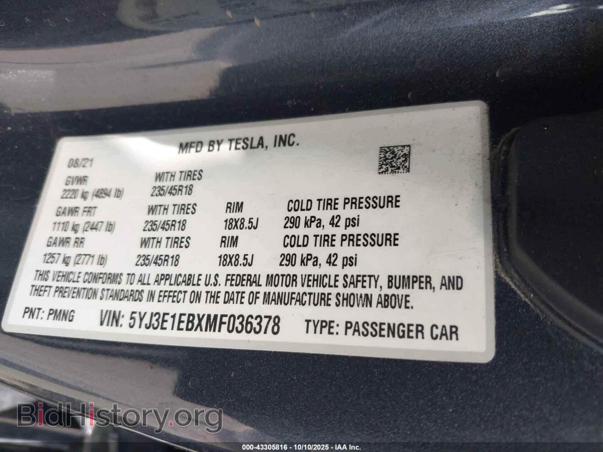 2021 TESLA MODEL 3 - VIN: 5YJ3E1EBXMF036378 - Фото 9