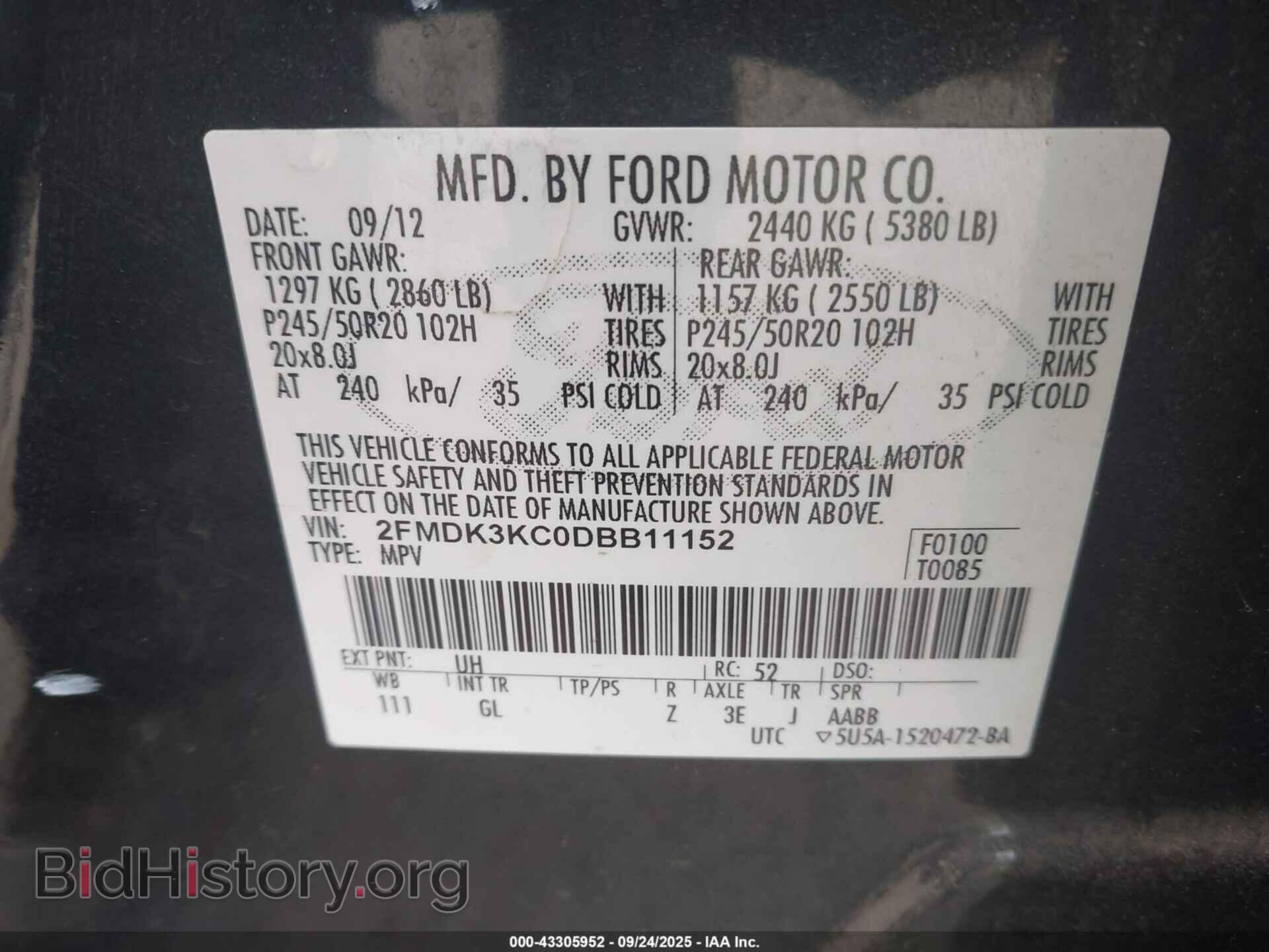 2013 FORD EDGE - VIN: 2FMDK3KC0DBB11152 - Фото 9
