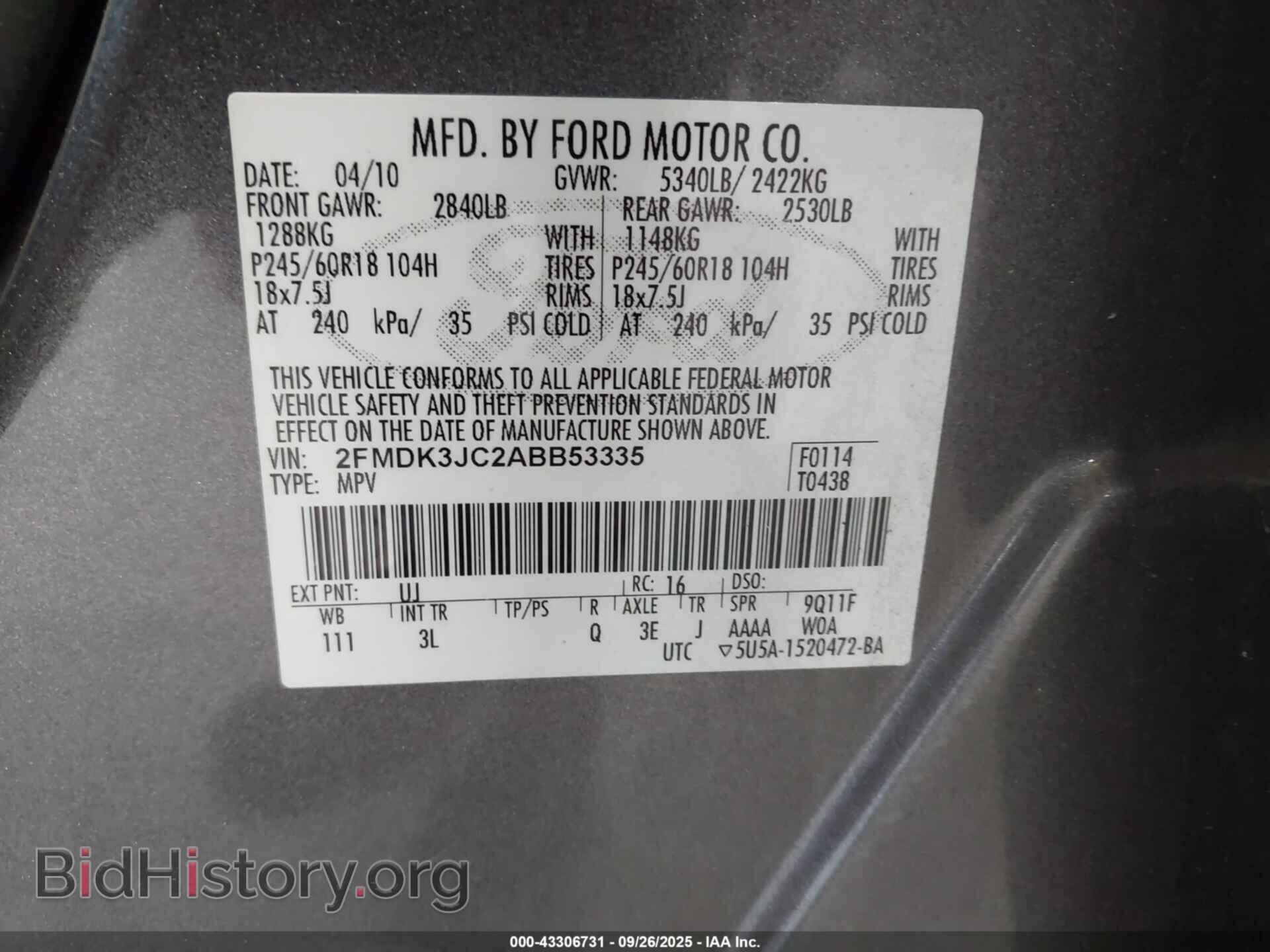 2010 FORD EDGE - VIN: 2FMDK3JC2ABB53335 - Photo 9
