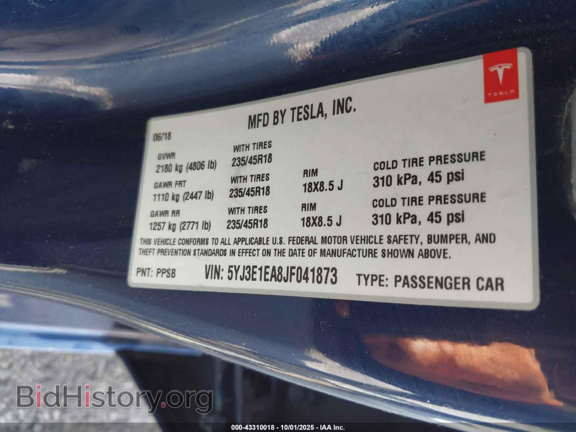 2018 TESLA MODEL 3 - VIN: 5YJ3E1EA8JF041873 - Фото 9