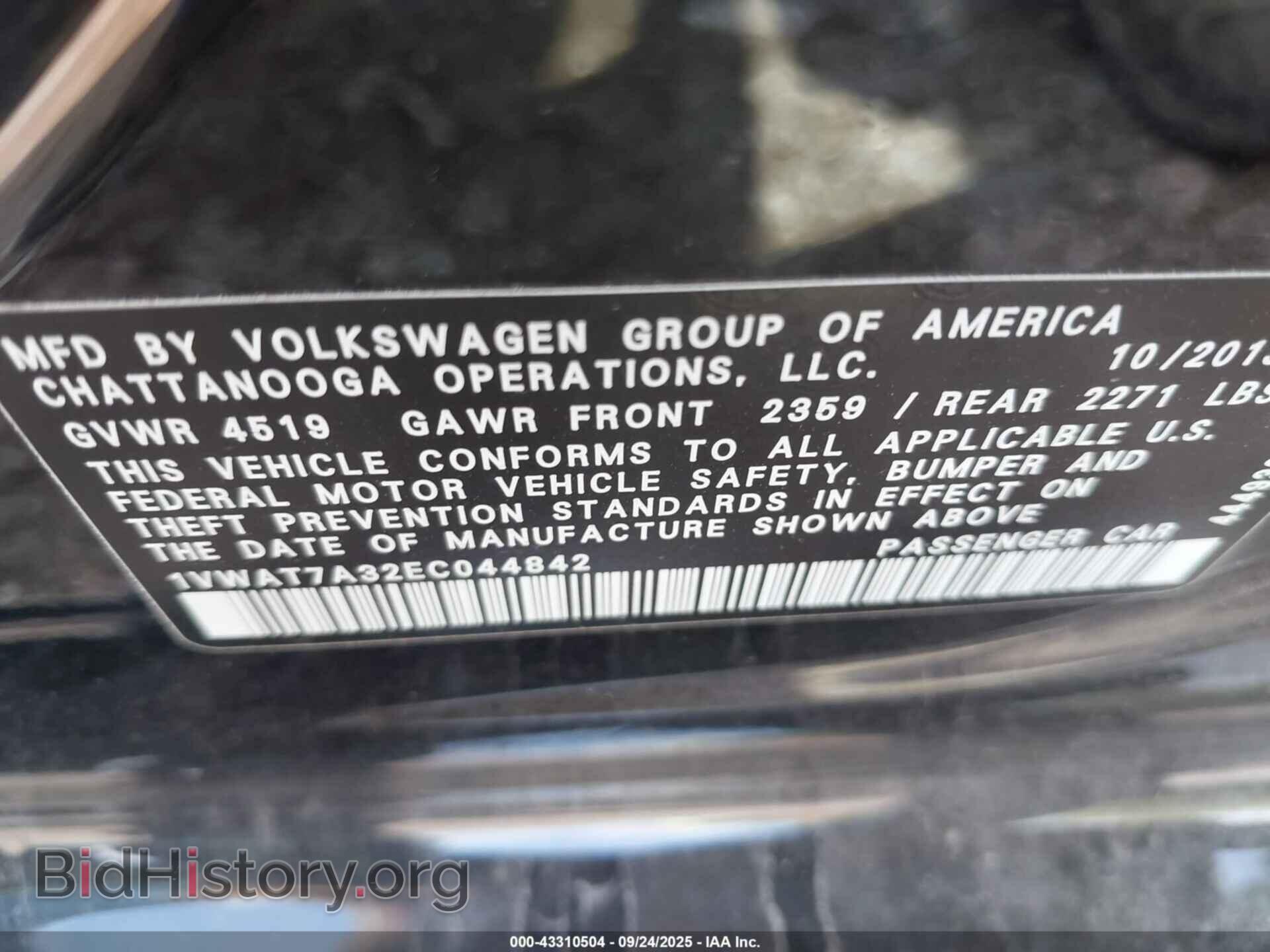2014 VOLKSWAGEN PASSAT - VIN: 1VWAT7A32EC044842 - Фото 9