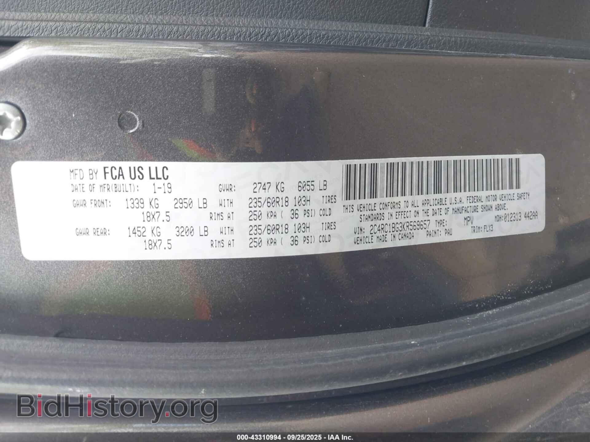 2019 CHRYSLER PACIFICA - VIN: 2C4RC1BG3KR569657 - Фото 9
