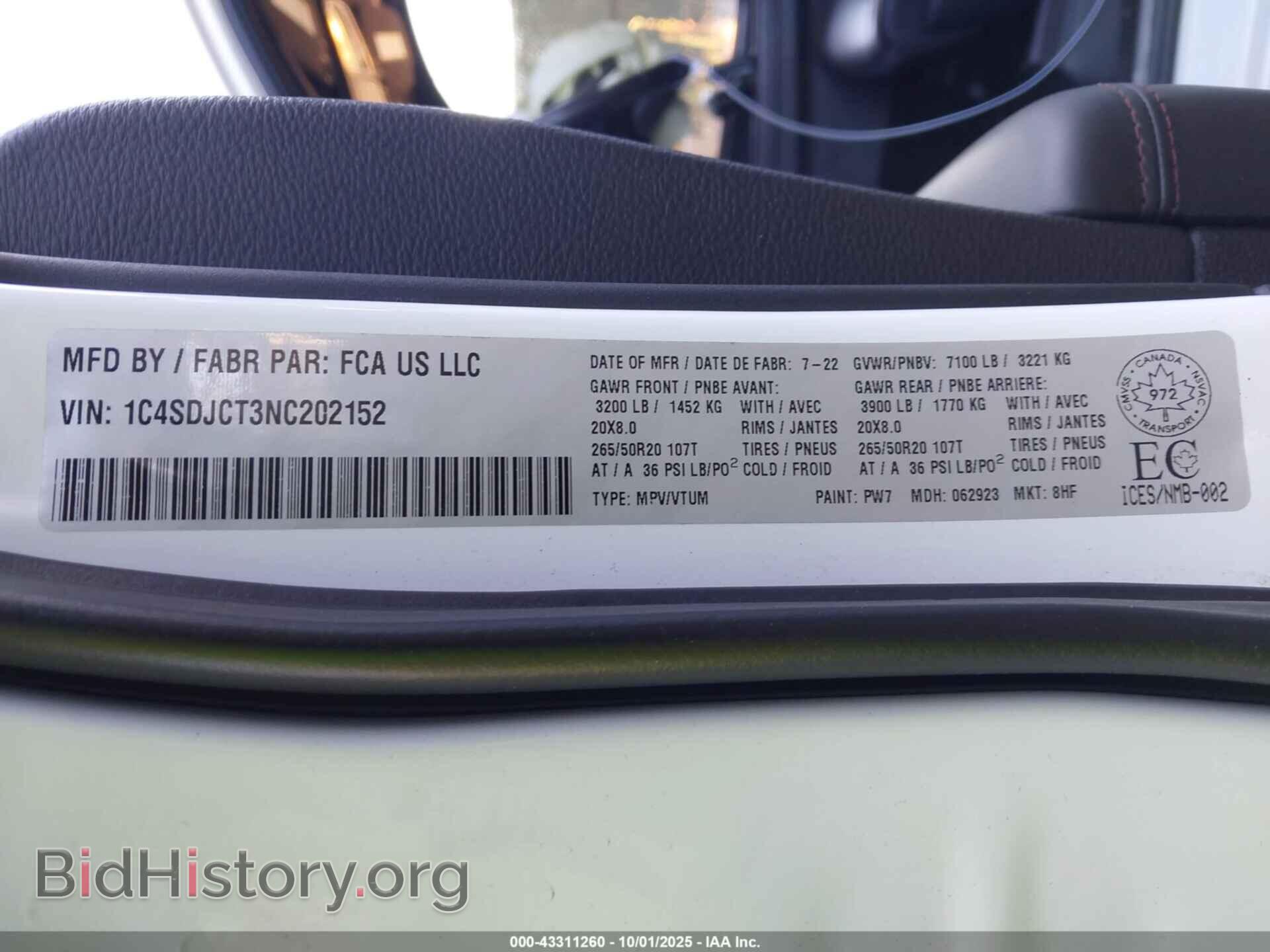 2022 DODGE DURANGO - VIN: 1C4SDJCT3NC202152 - Фото 9