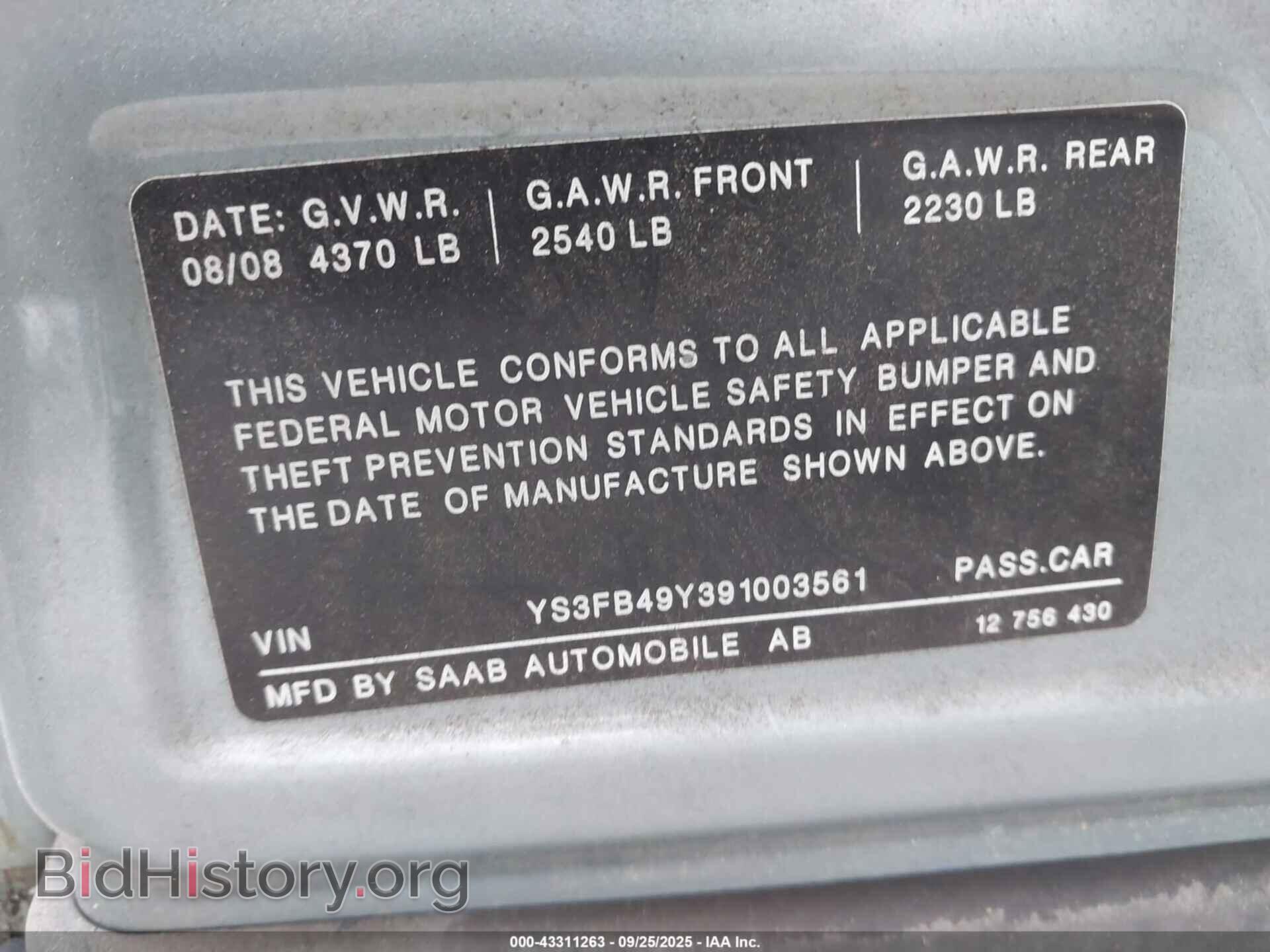 2009 SAAB 9-3 - VIN: YS3FB49Y391003561 - Фото 9