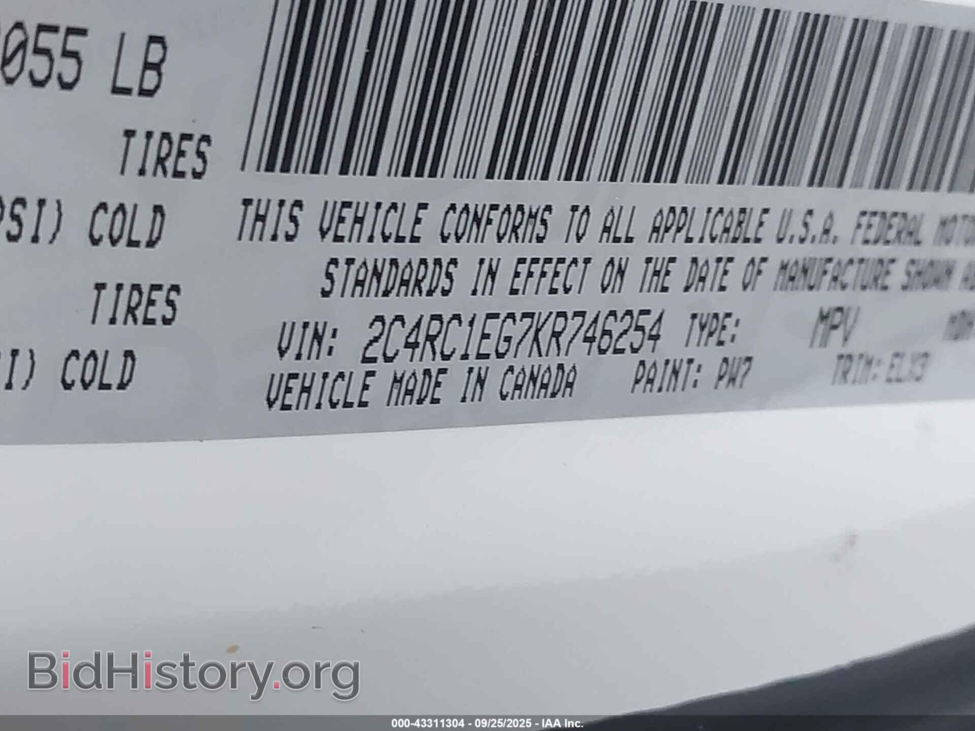 2019 CHRYSLER PACIFICA - VIN: 2C4RC1EG7KR746254 - Фото 9