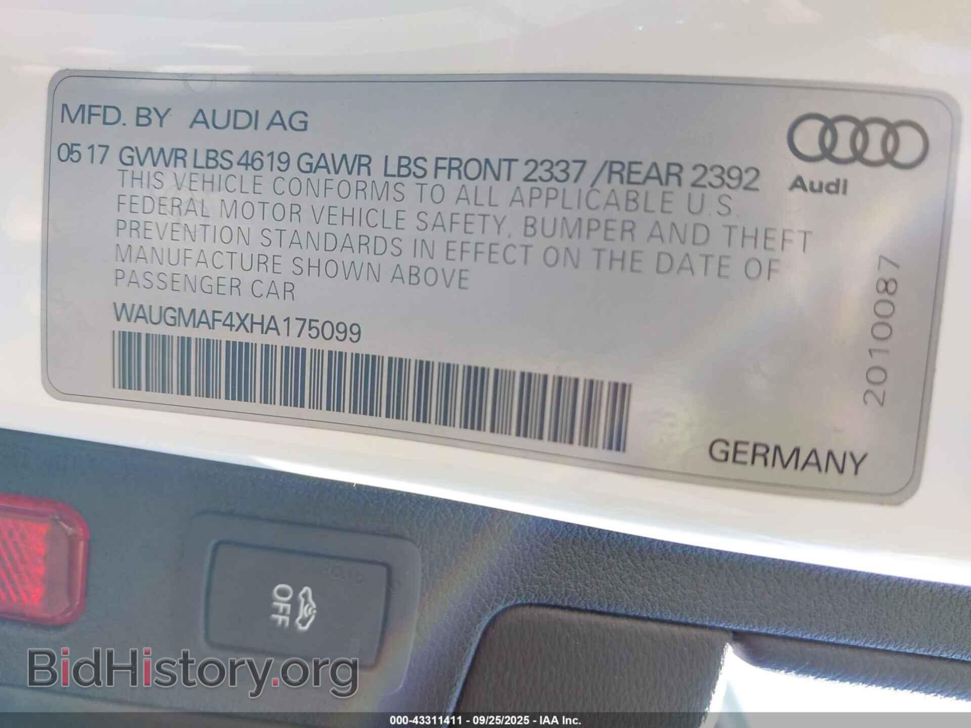 2017 AUDI A4 - VIN: WAUGMAF4XHA175099 - Фото 9