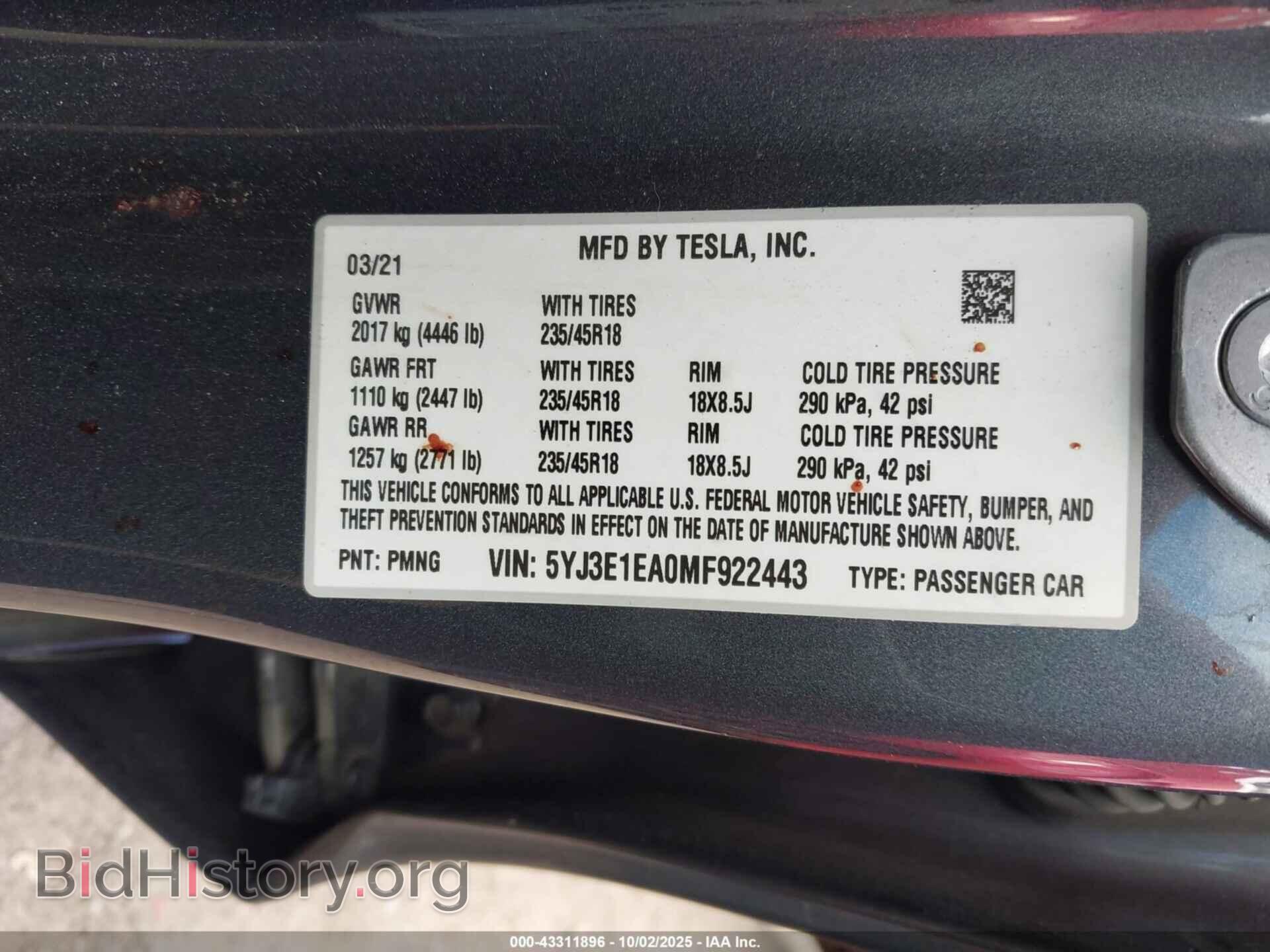 2021 TESLA MODEL 3 - VIN: 5YJ3E1EA0MF922443 - Photo 9