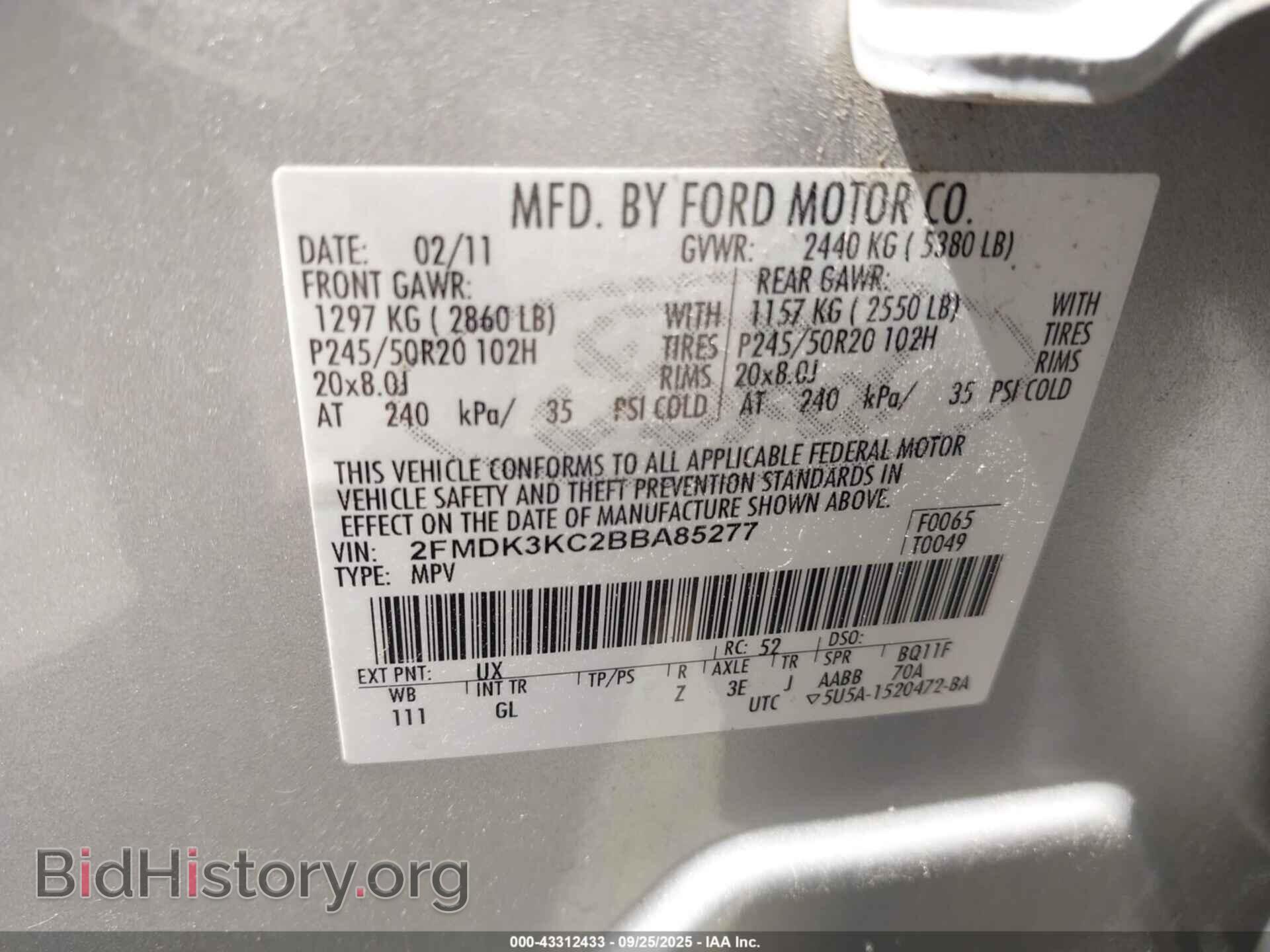 2011 FORD EDGE - VIN: 2FMDK3KC2BBA85277 - Photo 9