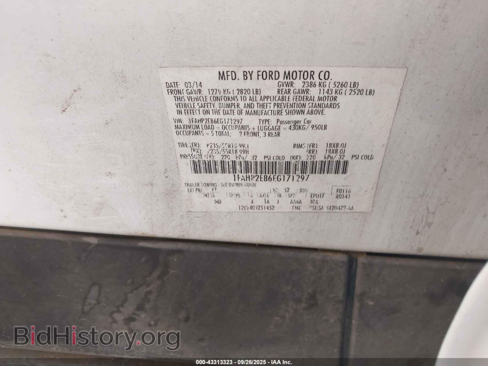 2014 FORD TAURUS - VIN: 1FAHP2E86EG171297 - Фото 9