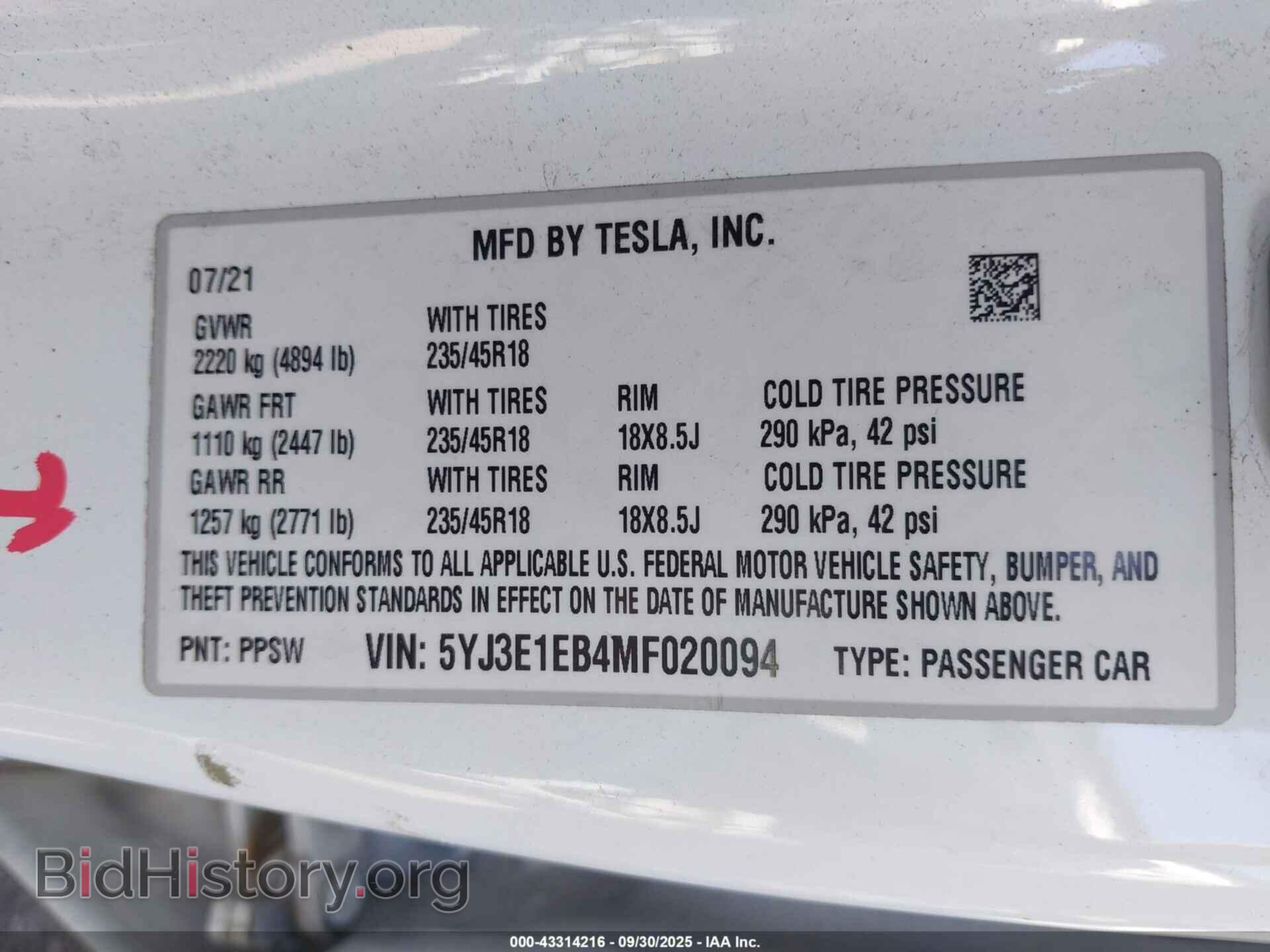 2021 TESLA MODEL 3 - VIN: 5YJ3E1EB4MF020094 - Фото 9