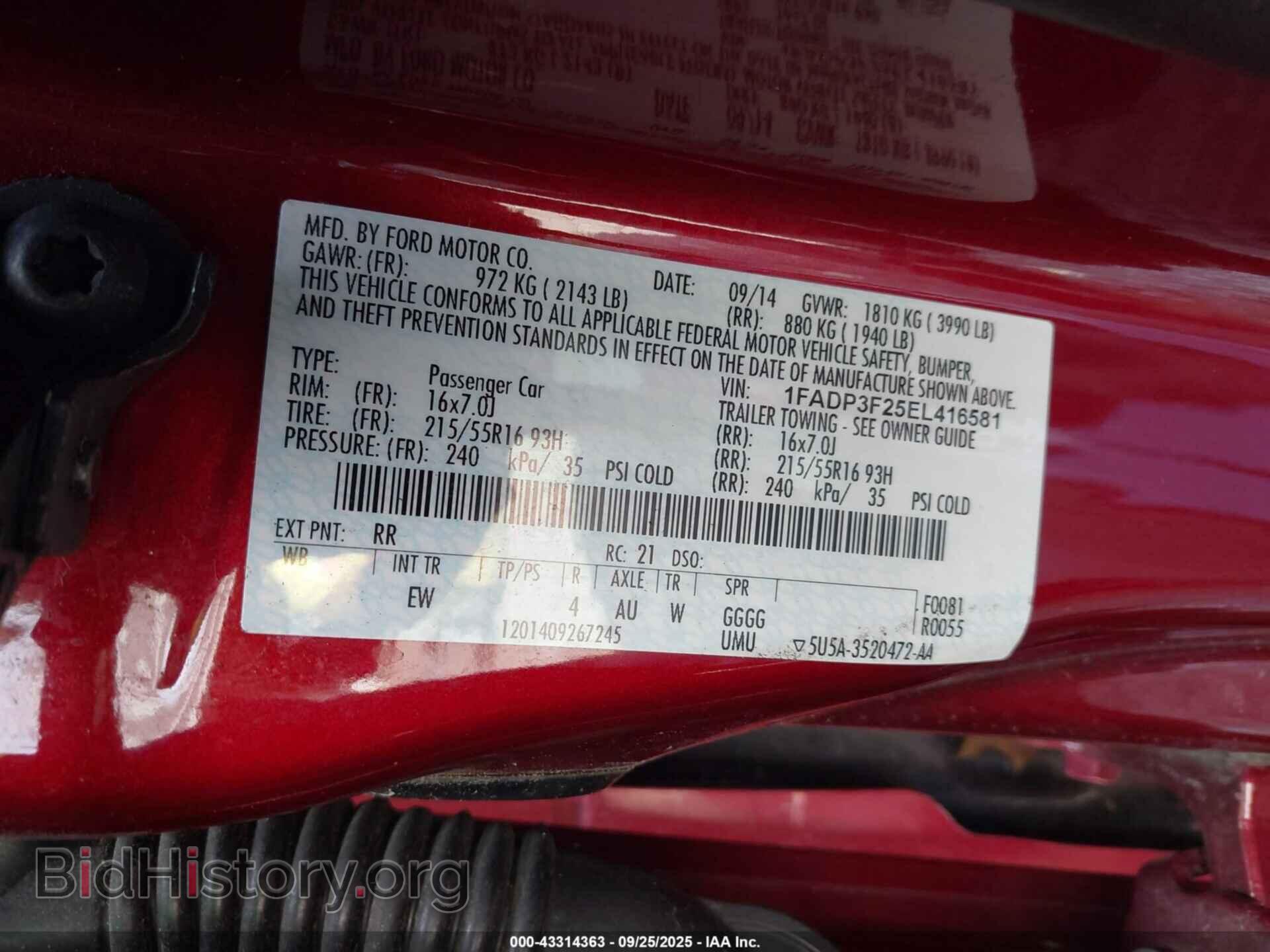 2014 FORD FOCUS - VIN: 1FADP3F25EL416581 - Фото 9