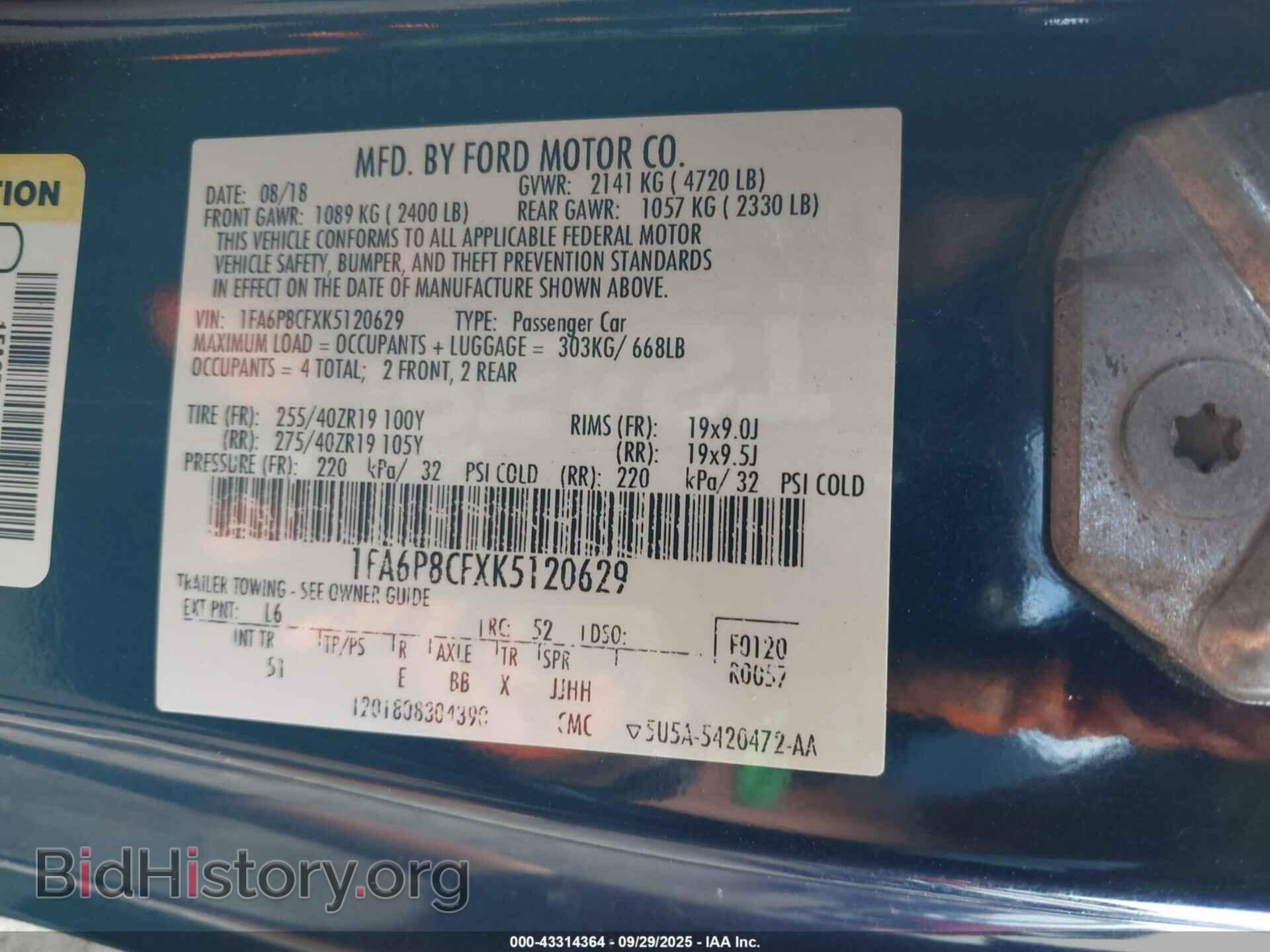 2019 FORD MUSTANG - VIN: 1FA6P8CFXK5120629 - Фото 9