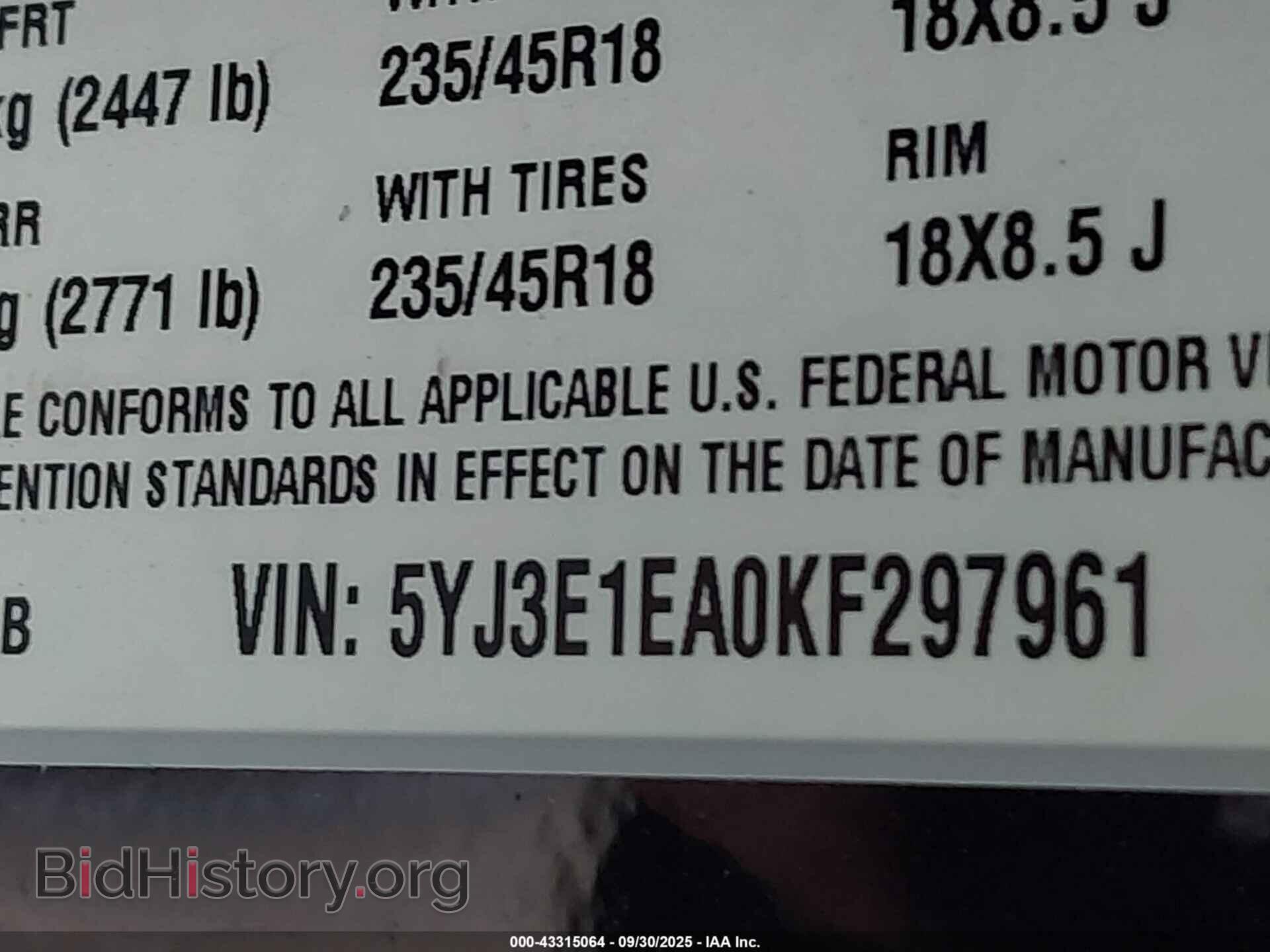 2019 TESLA MODEL 3 - VIN: 5YJ3E1EA0KF297961 - Фото 9
