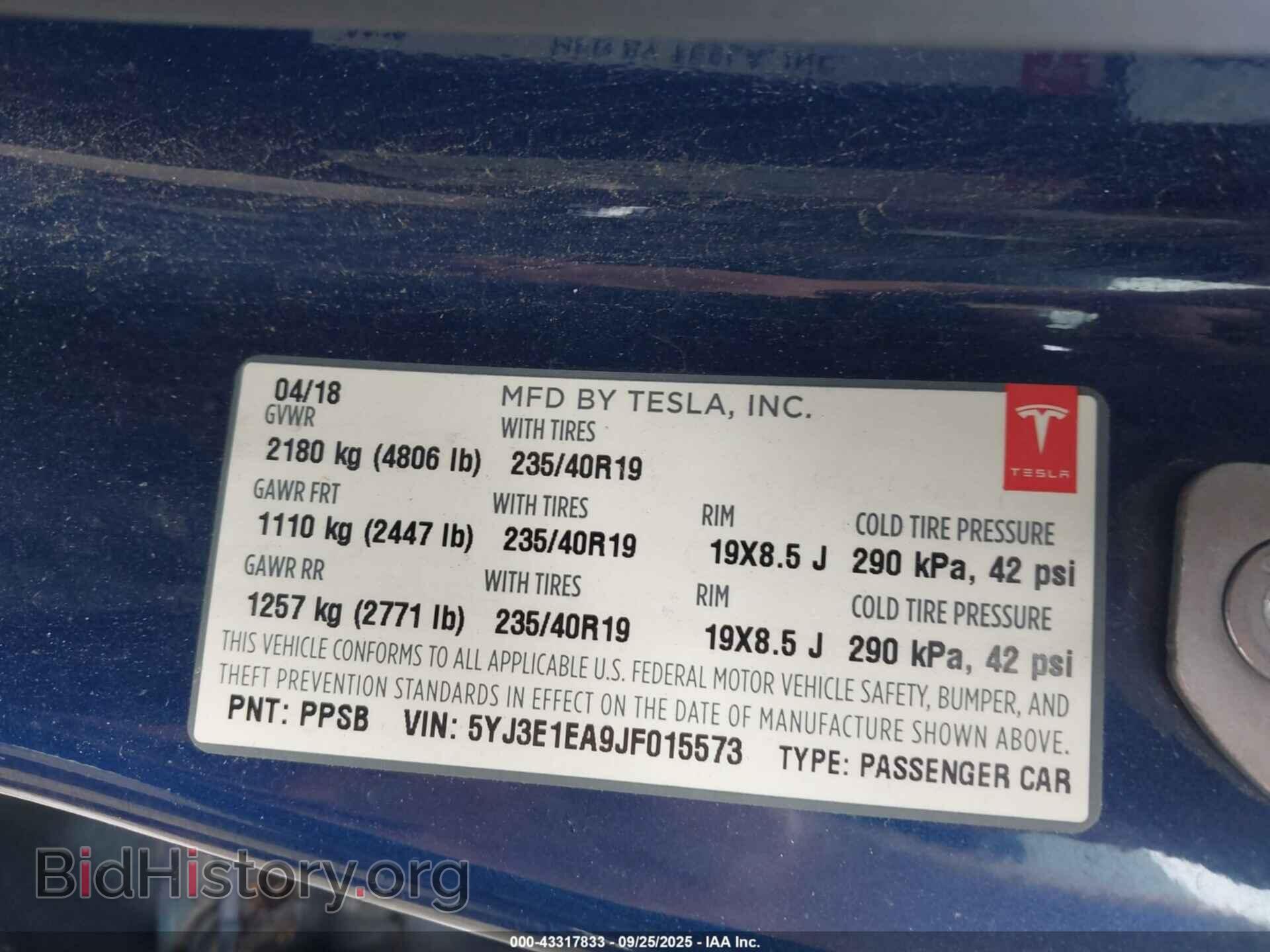 2018 TESLA MODEL 3 - VIN: 5YJ3E1EA9JF015573 - Фото 9