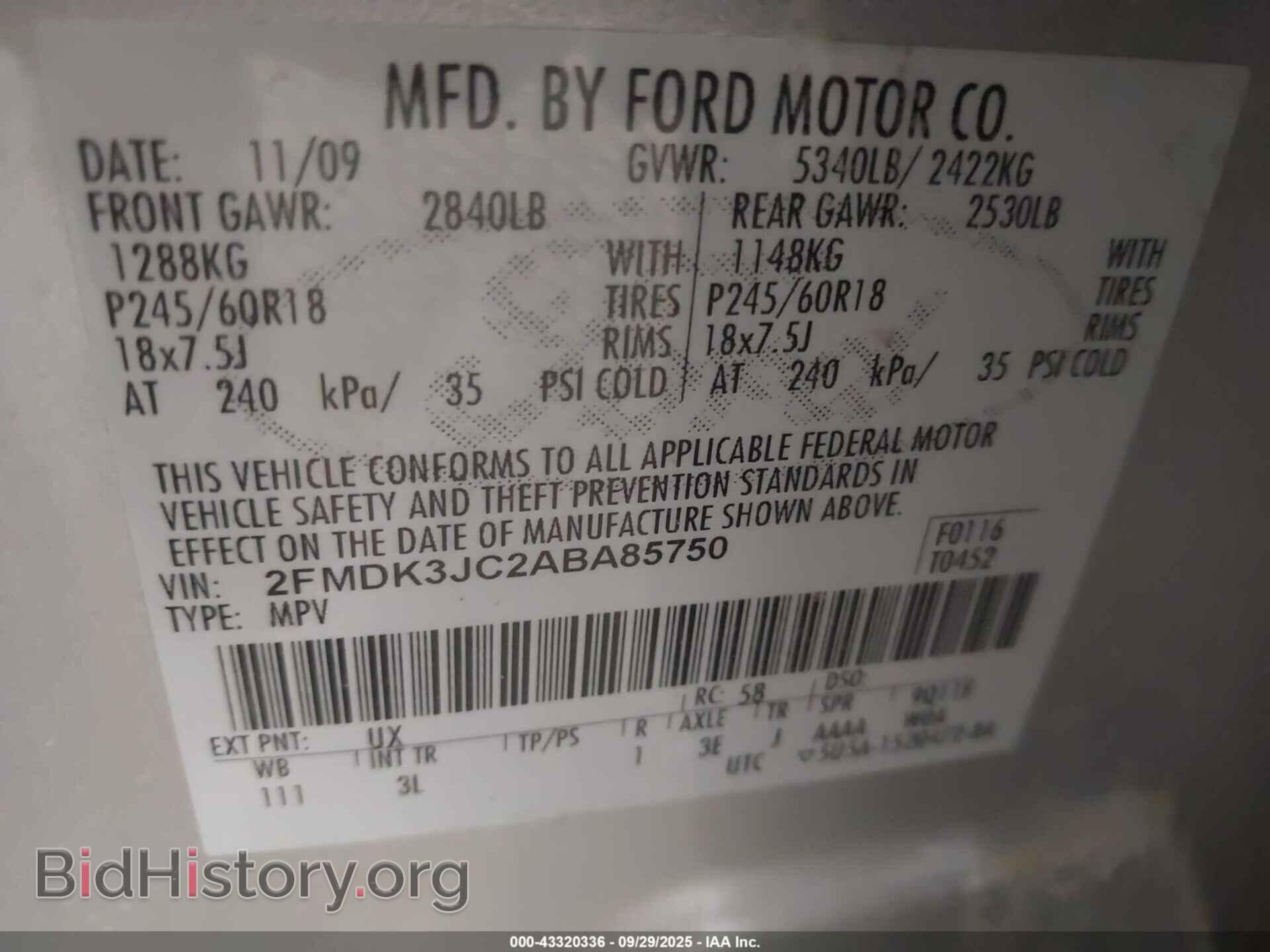 2010 FORD EDGE - VIN: 2FMDK3JC2ABA85750 - Photo 9