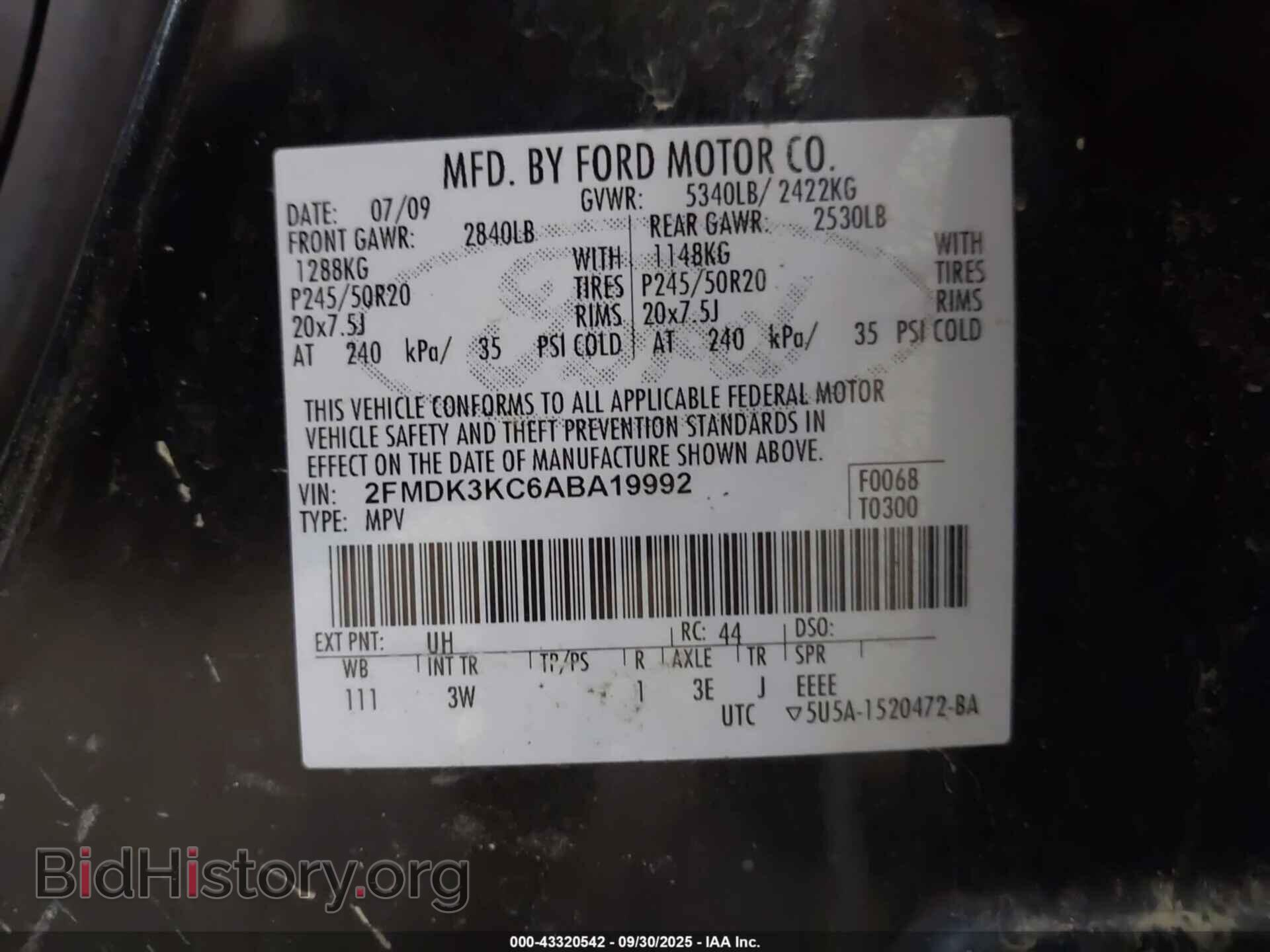 2010 FORD EDGE - VIN: 2FMDK3KC6ABA19992 - Фото 9