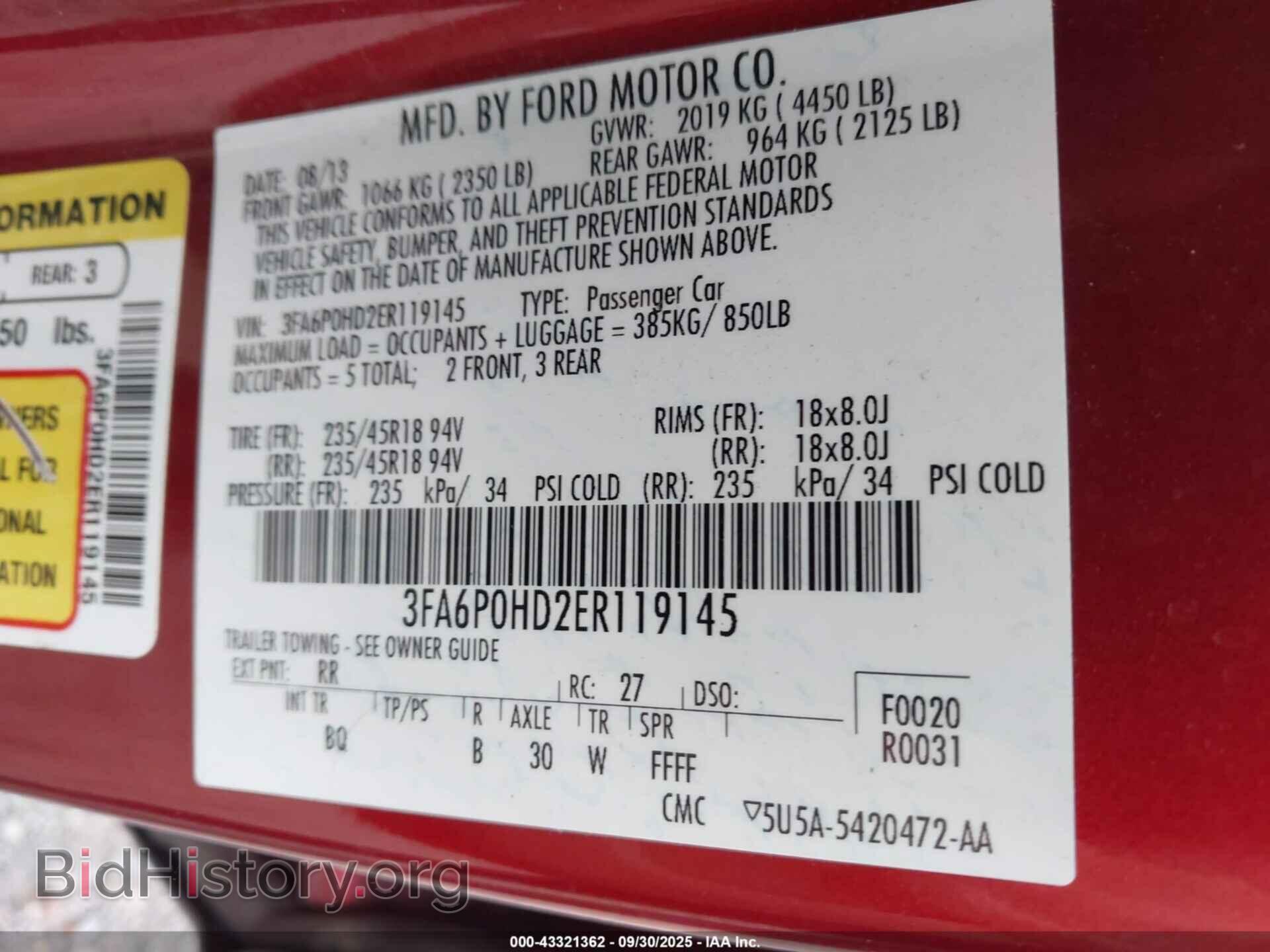 2014 FORD FUSION - VIN: 3FA6P0HD2ER119145 - Фото 9