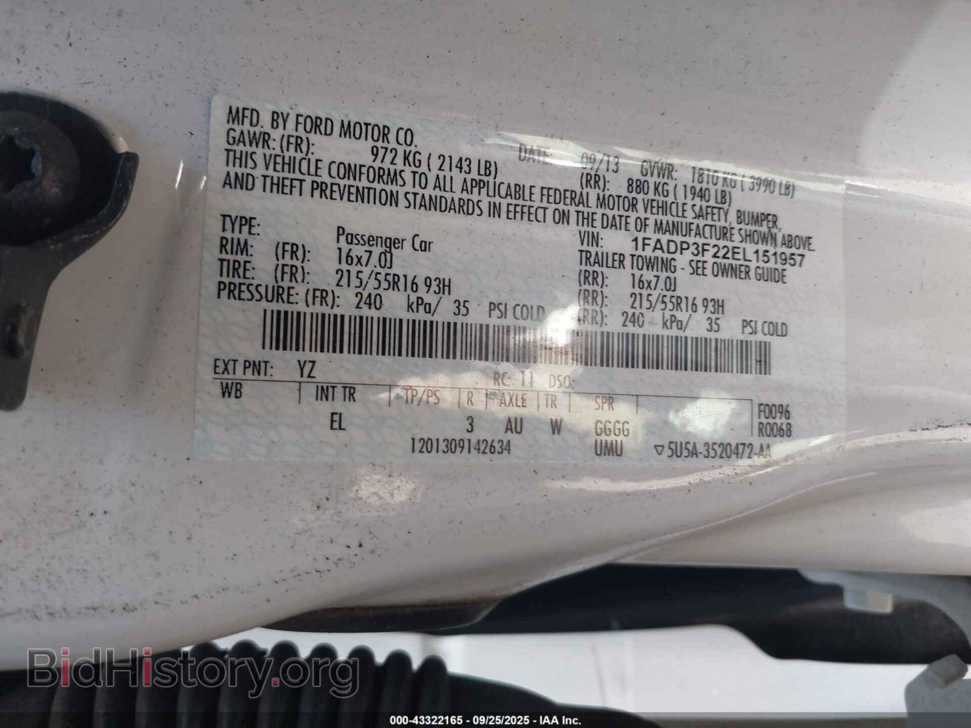 2014 FORD FOCUS - VIN: 1FADP3F22EL151957 - Фото 9