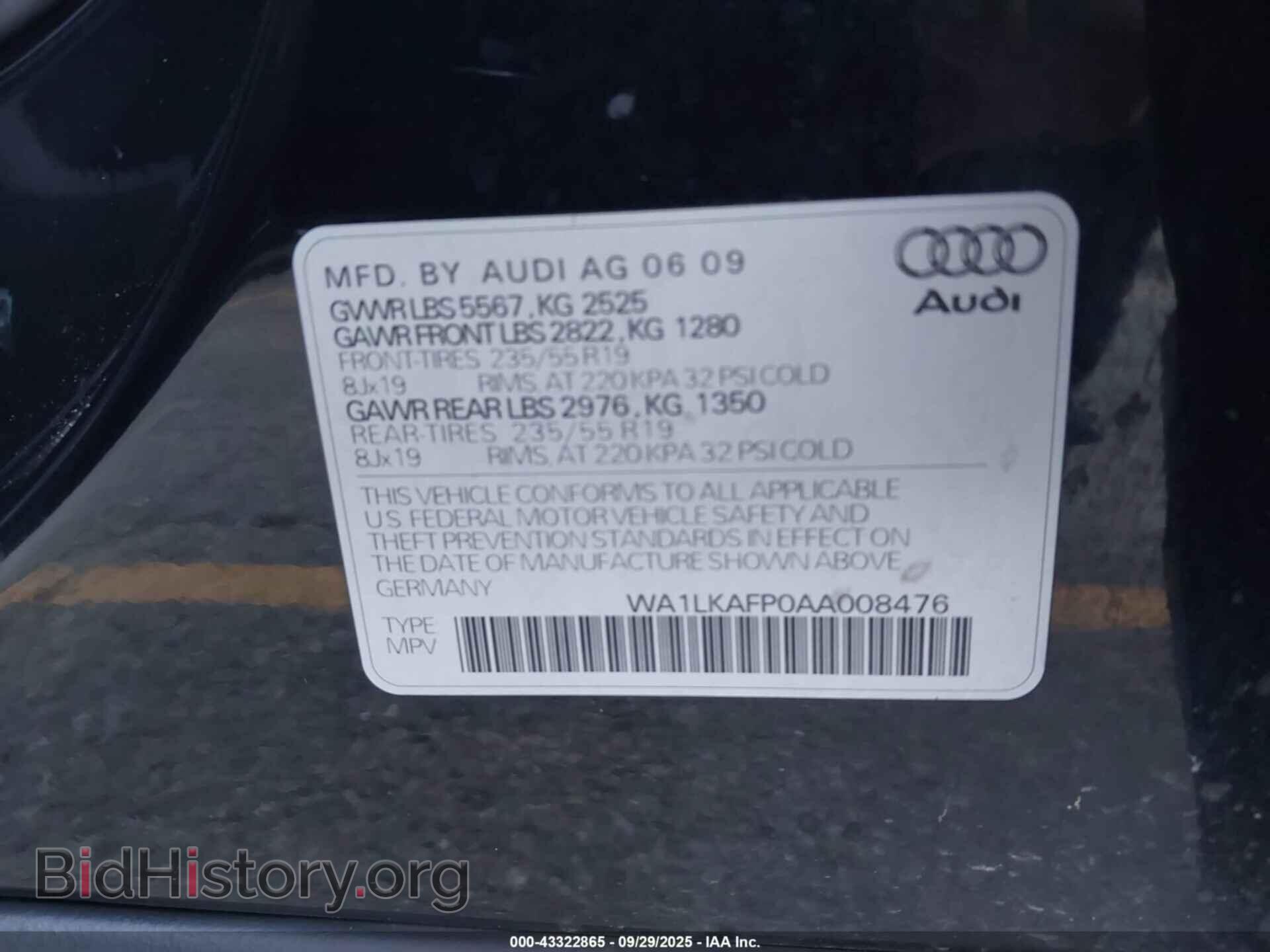 2010 AUDI Q5 - VIN: WA1LKAFP0AA008476 - Фото 9