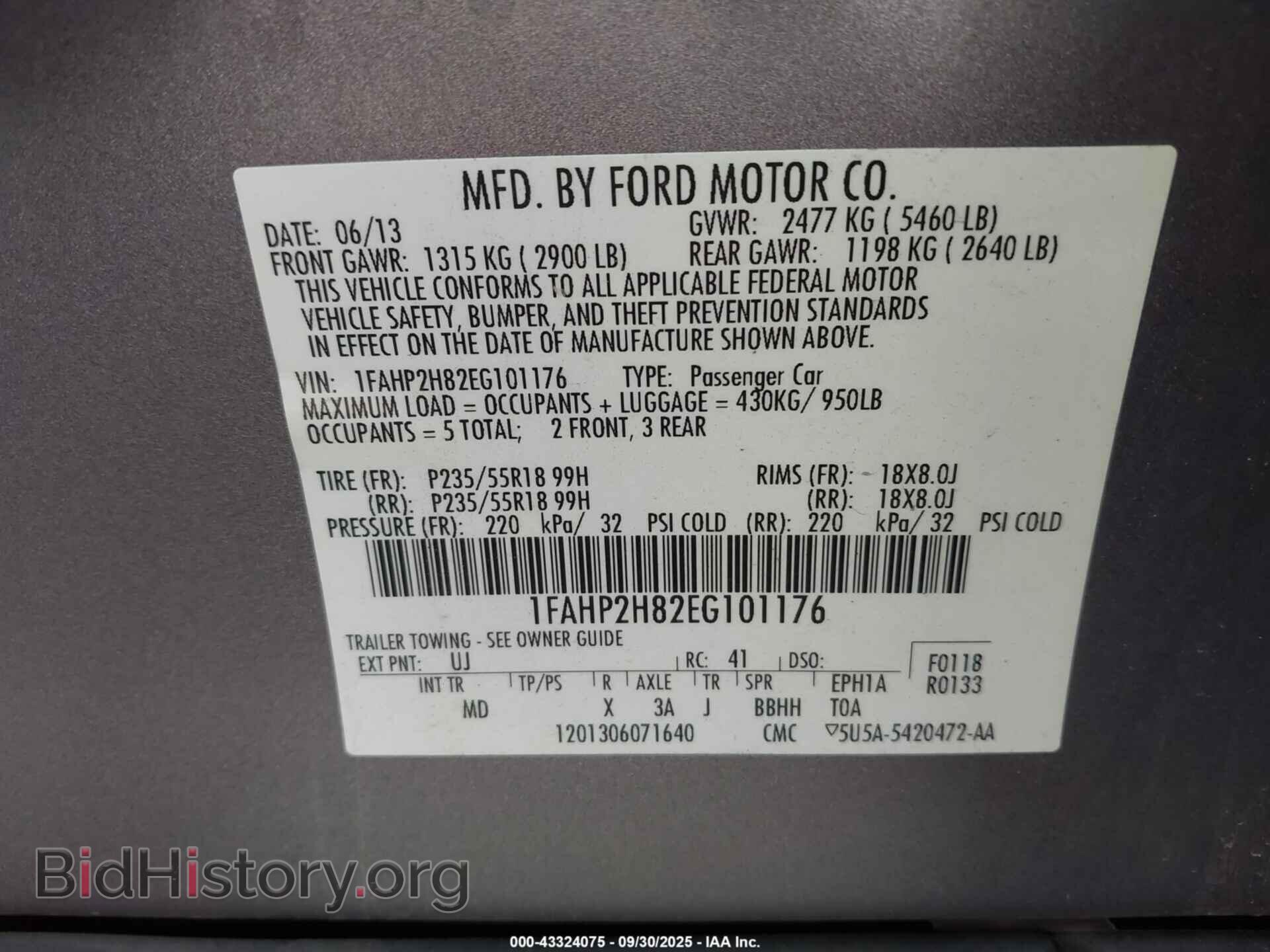 2014 FORD TAURUS - VIN: 1FAHP2H82EG101176 - Фото 9