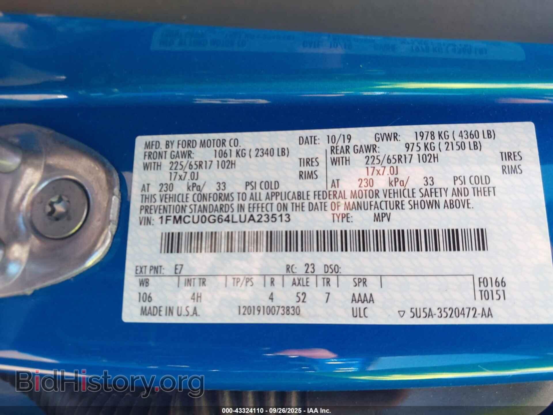 2020 FORD ESCAPE - VIN: 1FMCU0G64LUA23513 - Фото 9