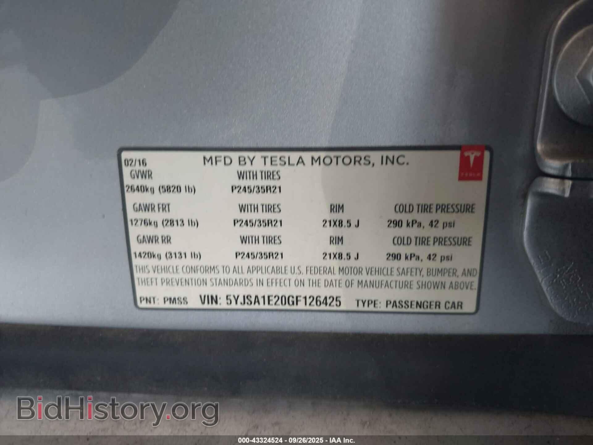 2016 TESLA MODEL S - VIN: 5YJSA1E20GF126425 - Фото 9