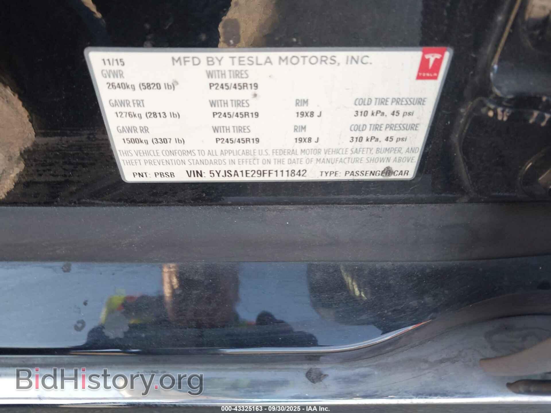 2015 TESLA MODEL S - VIN: 5YJSA1E29FF111842 - Фото 9