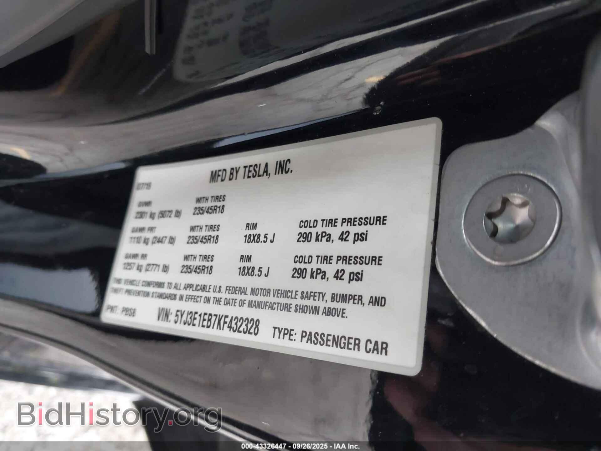 2019 TESLA MODEL 3 - VIN: 5YJ3E1EB7KF432328 - Фото 9