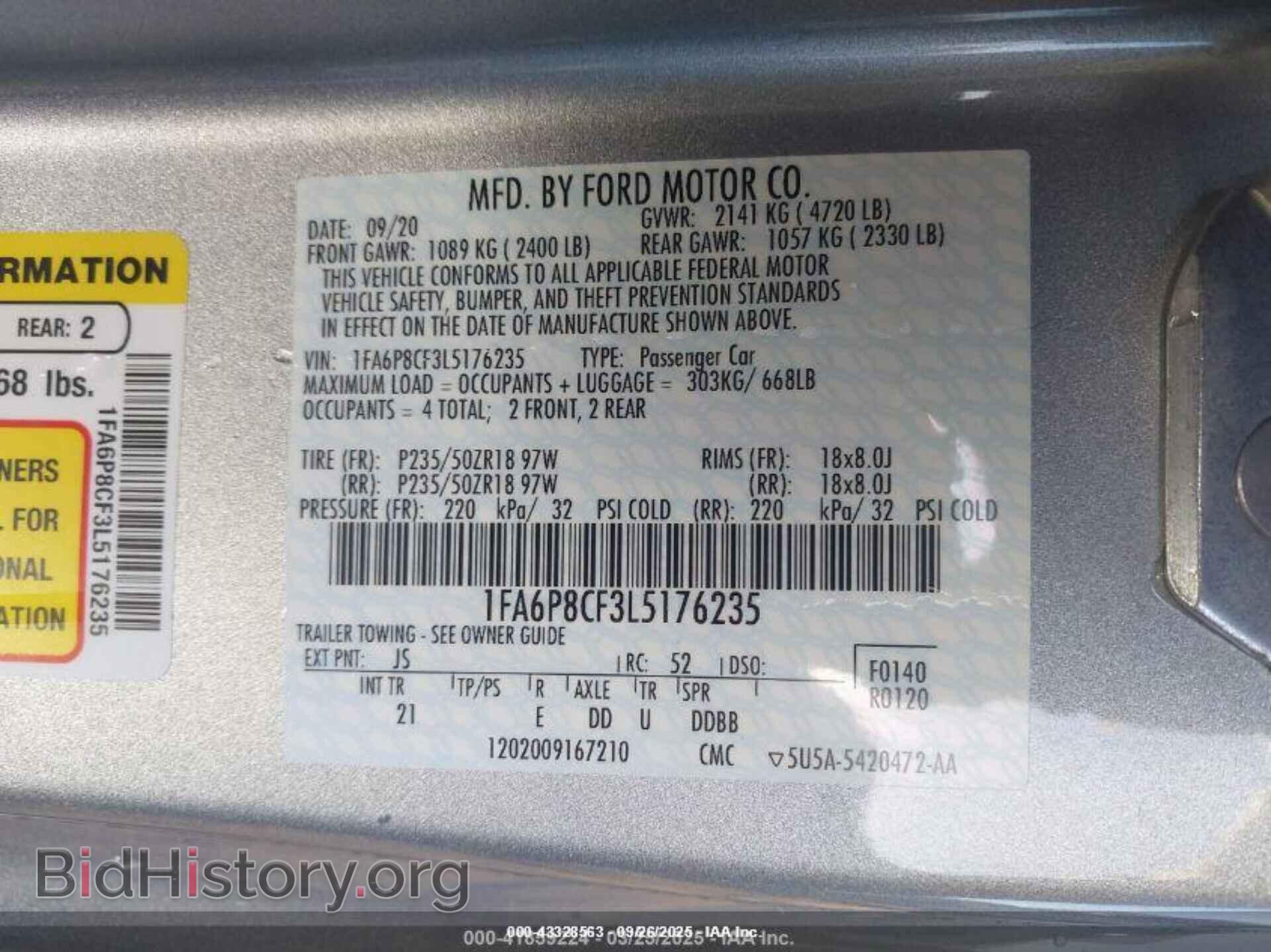 2020 FORD MUSTANG - VIN: 1FA6P8CF3L5176235 - Фото 9