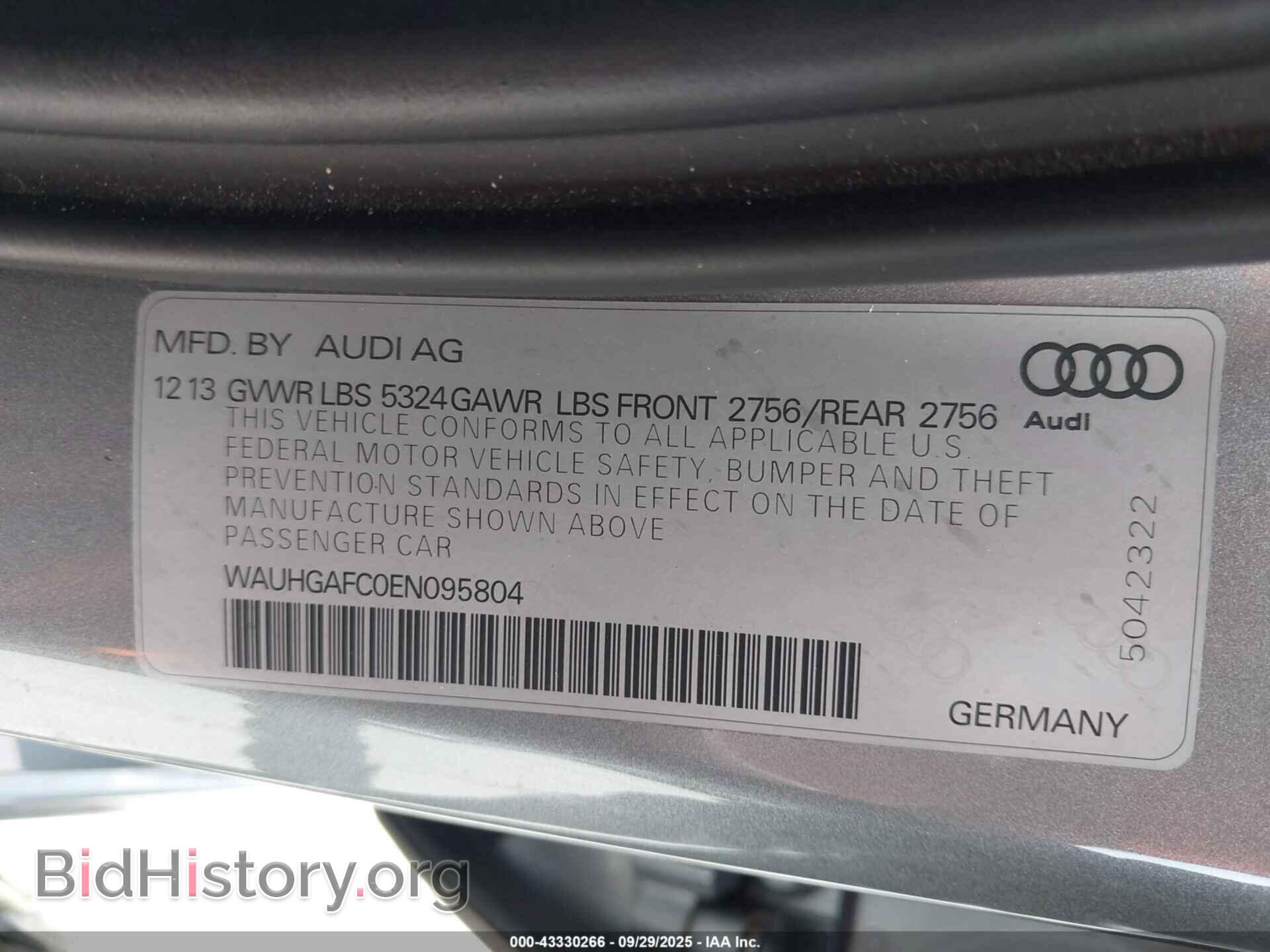 2014 AUDI A6 - VIN: WAUHGAFC0EN095804 - Фото 9