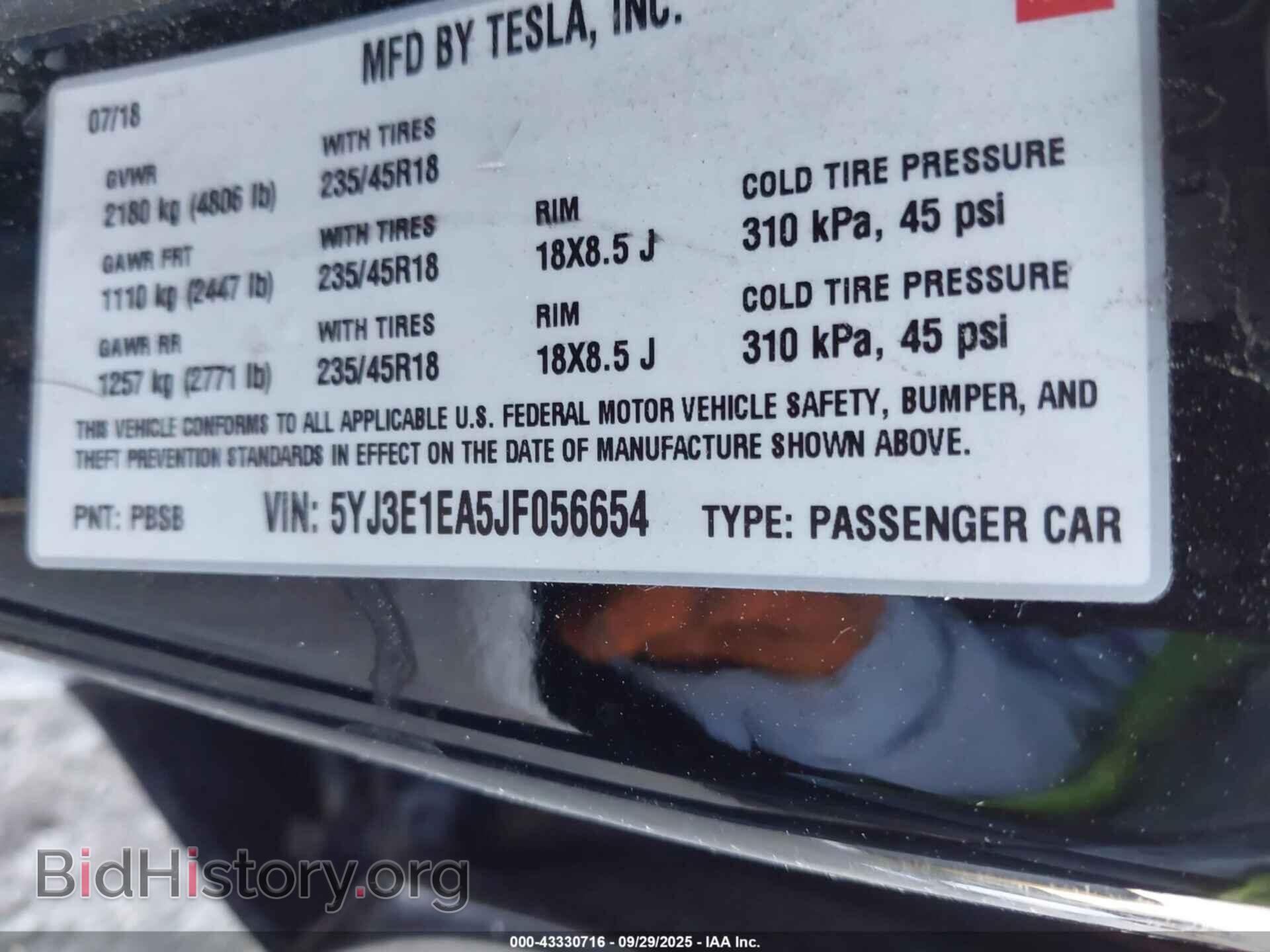 2018 TESLA MODEL 3 - VIN: 5YJ3E1EA5JF056654 - Фото 9
