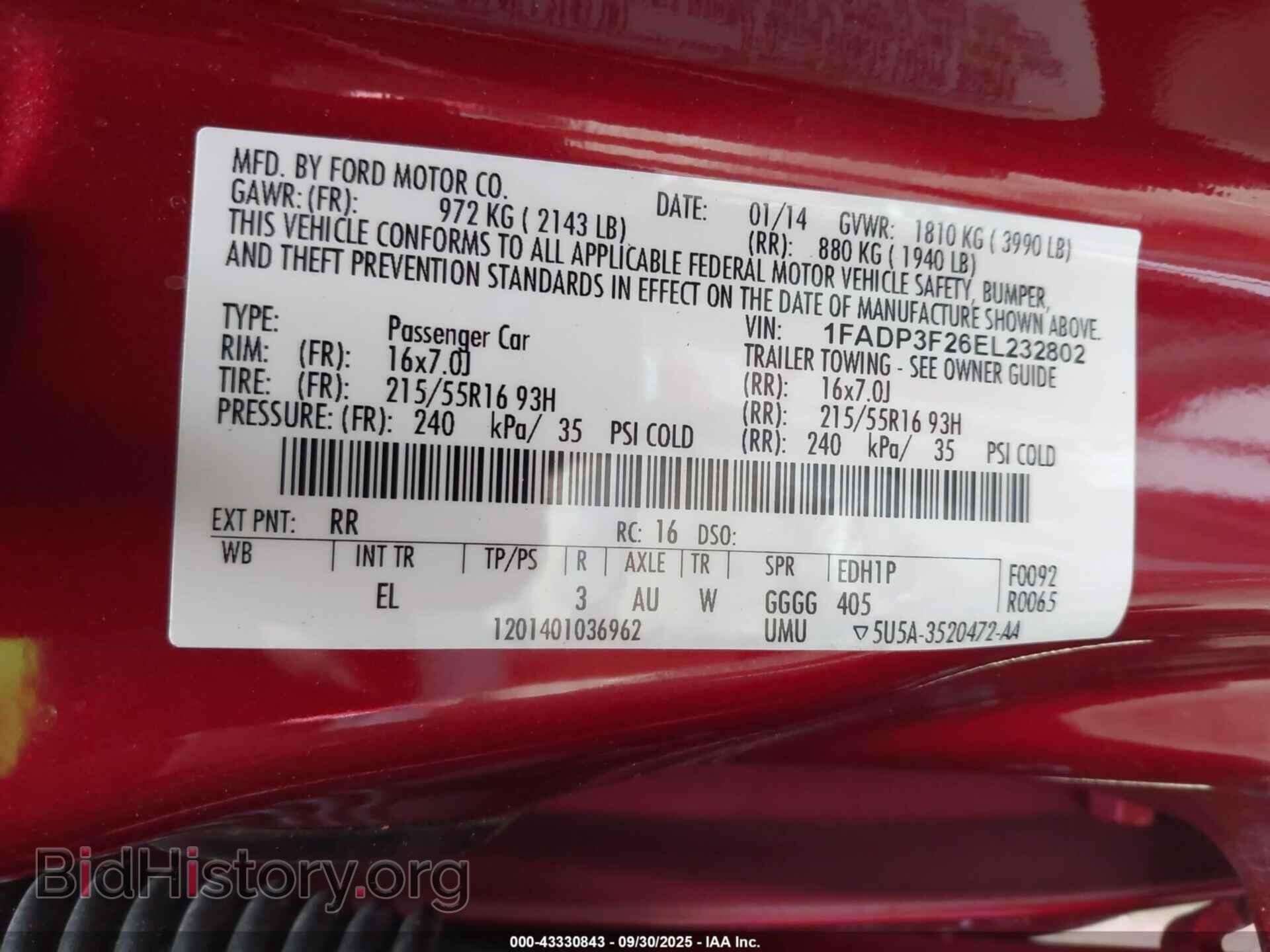2014 FORD FOCUS - VIN: 1FADP3F26EL232802 - Фото 9