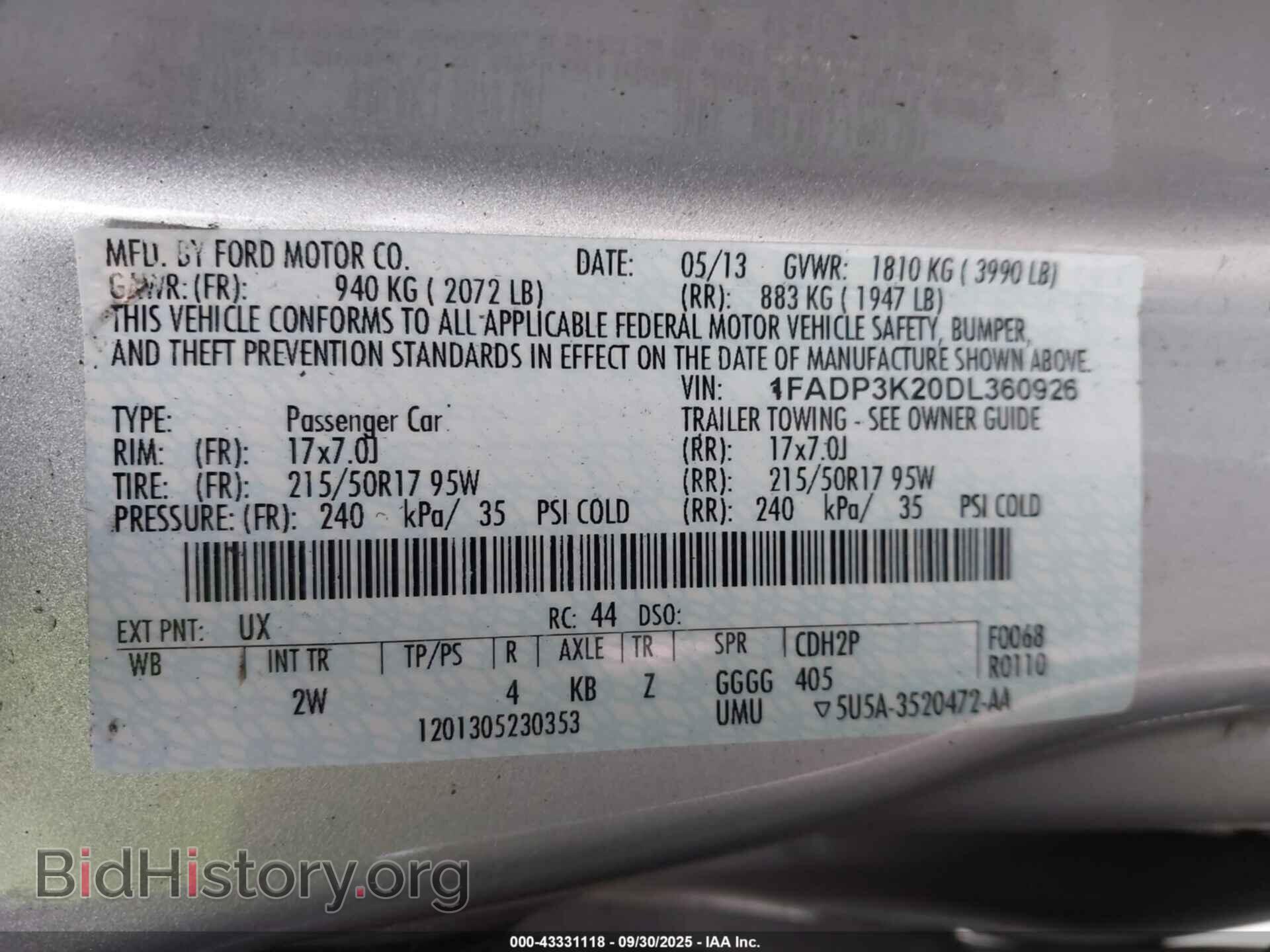2013 FORD FOCUS - VIN: 1FADP3K20DL360926 - Фото 9