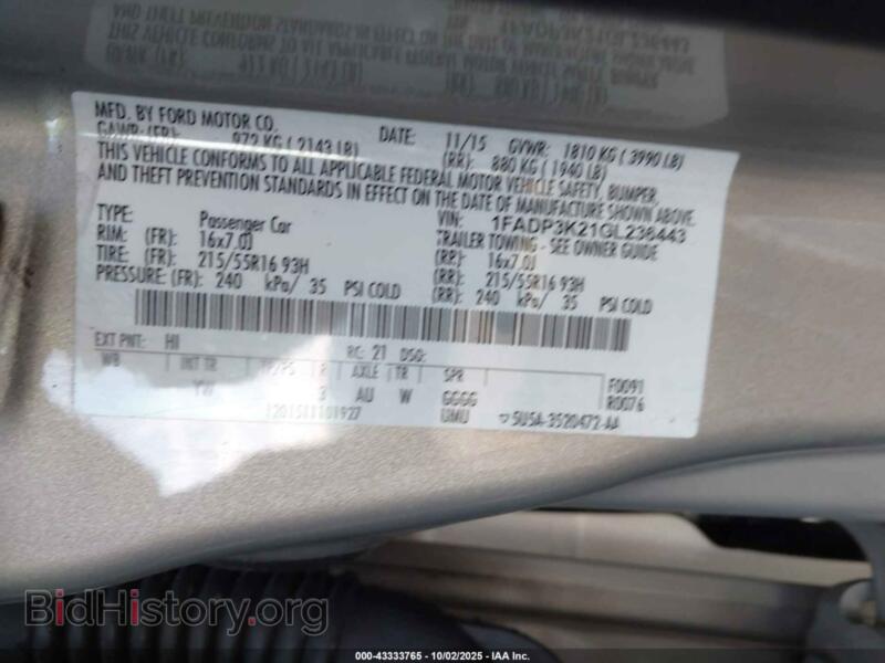 2016 Ford FOCUS (VIN 1FADP3K21GL236443) — фото 9 из 17