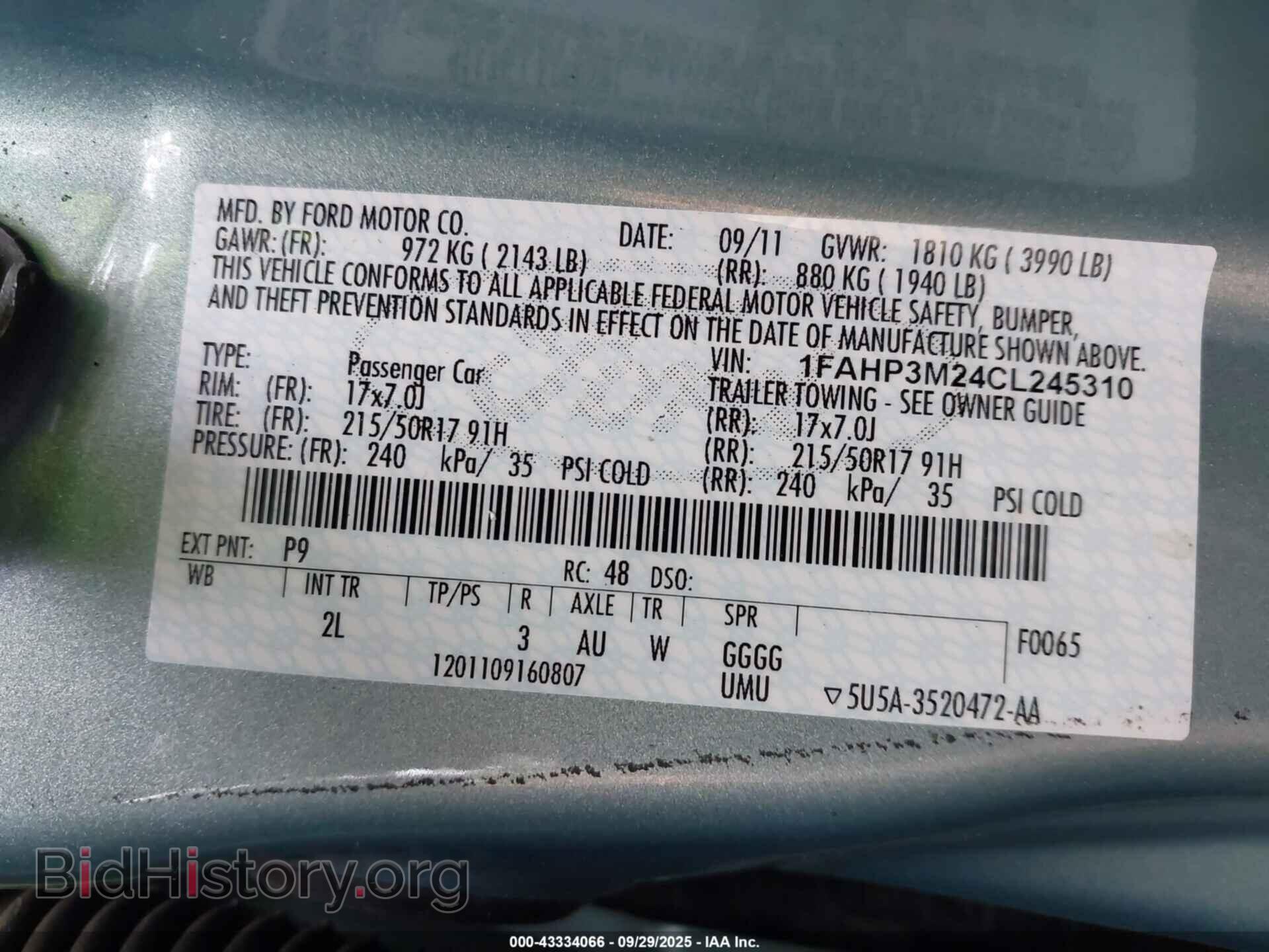 2012 FORD FOCUS - VIN: 1FAHP3M24CL245310 - Фото 9