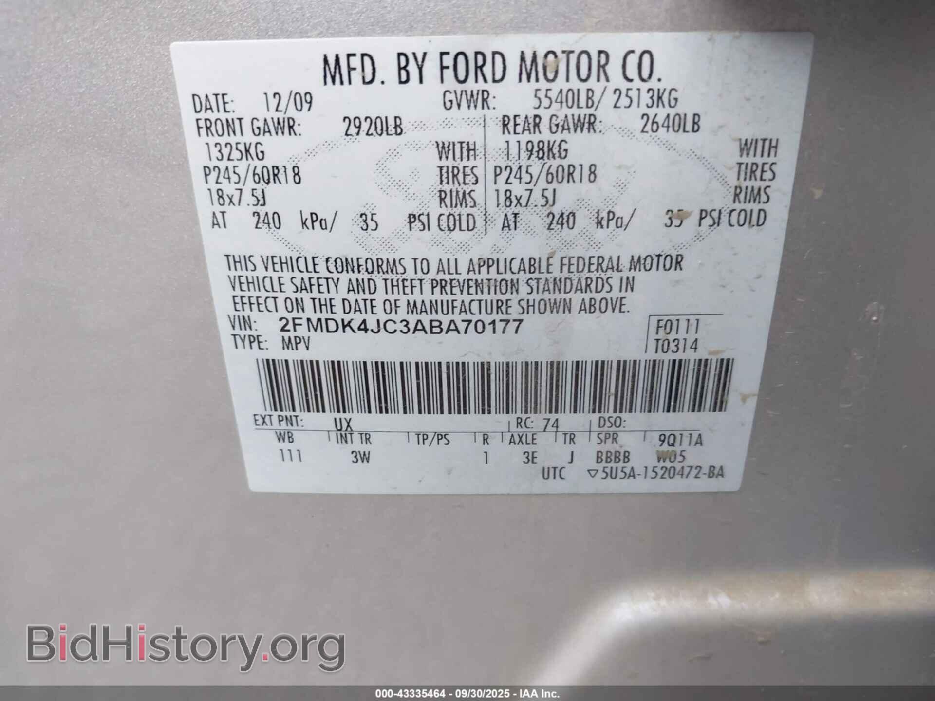 2010 FORD EDGE - VIN: 2FMDK4JC3ABA70177 - Photo 9