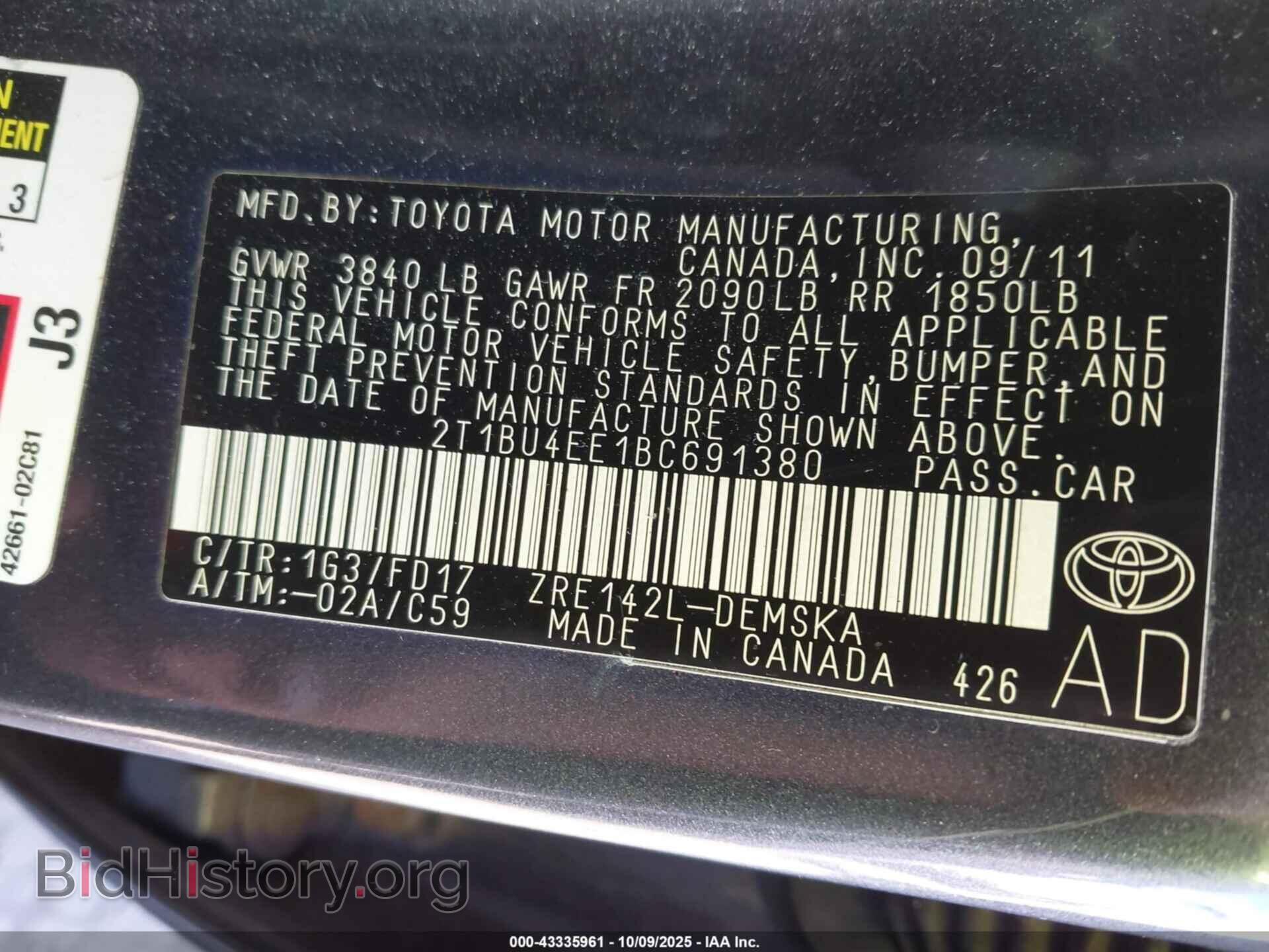 2011 TOYOTA COROLLA - VIN: 2T1BU4EE1BC691380 - Фото 9