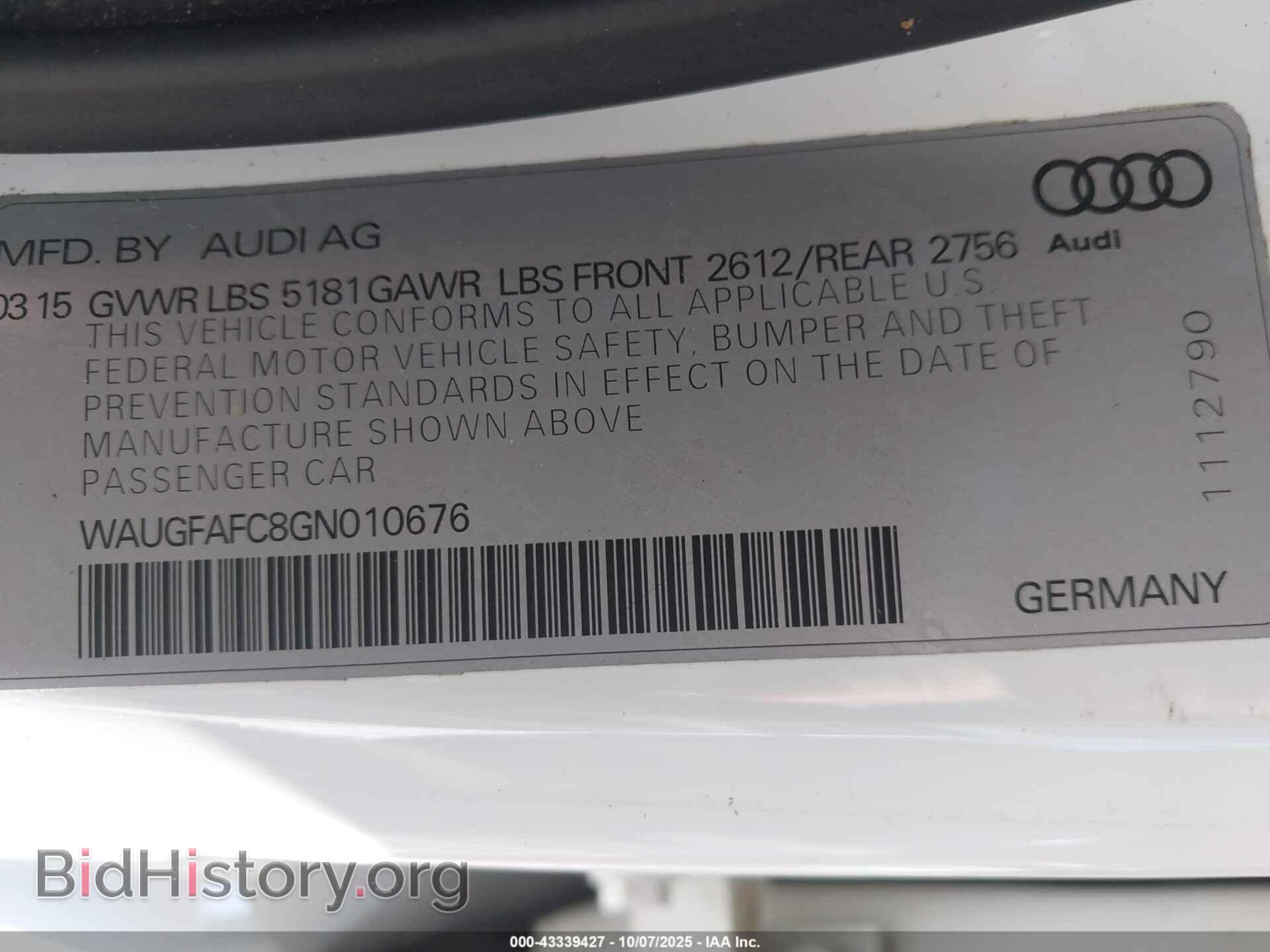 2016 AUDI A6 - VIN: WAUGFAFC8GN010676 - Photo 9