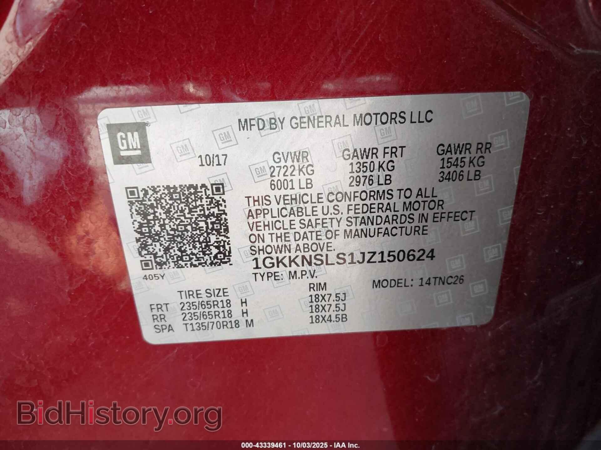 2018 GMC ACADIA - VIN: 1GKKNSLS1JZ150624 - Фото 9